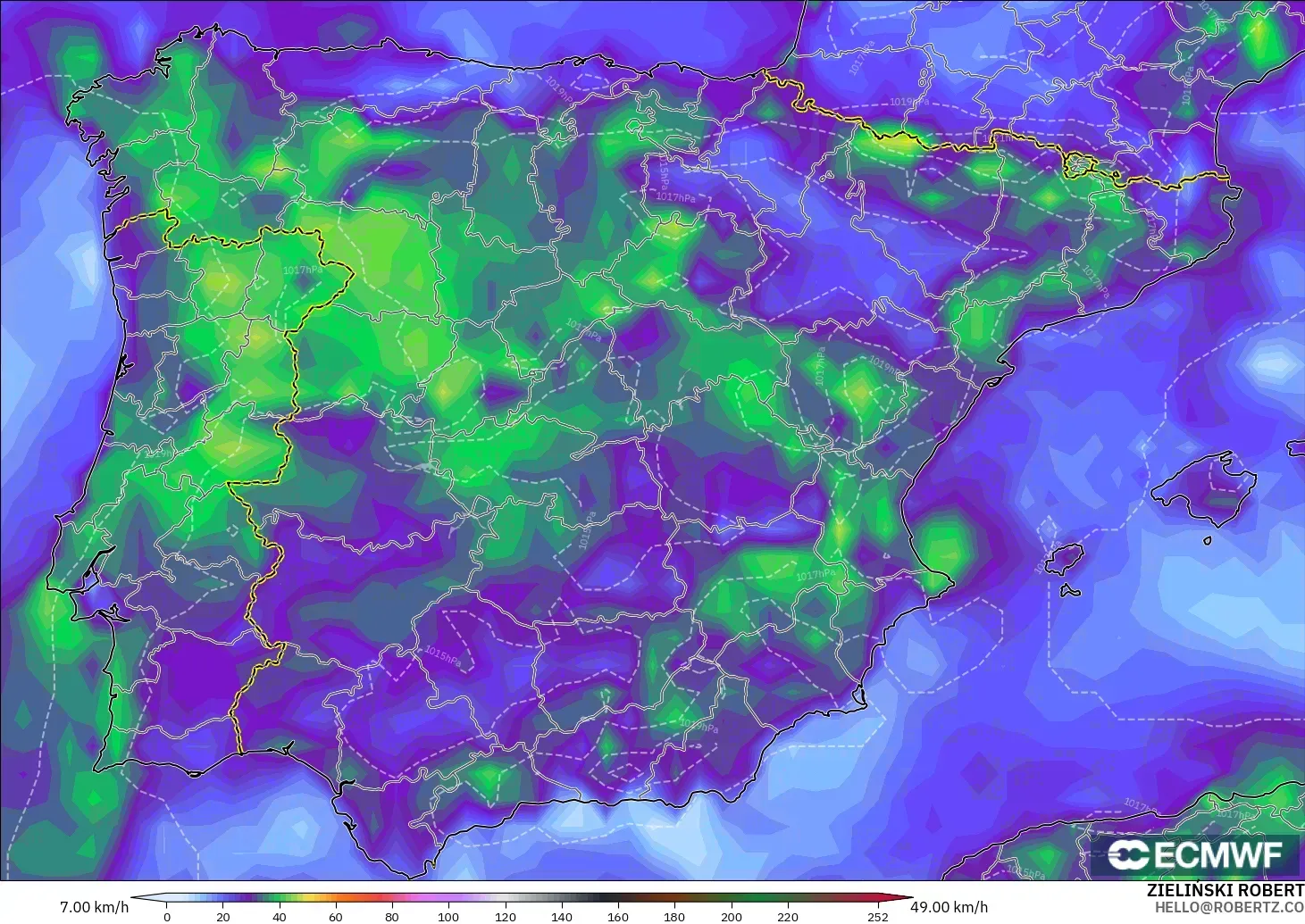 ECMWF IFS 0.25° modelo - España, Ráfagas de viento