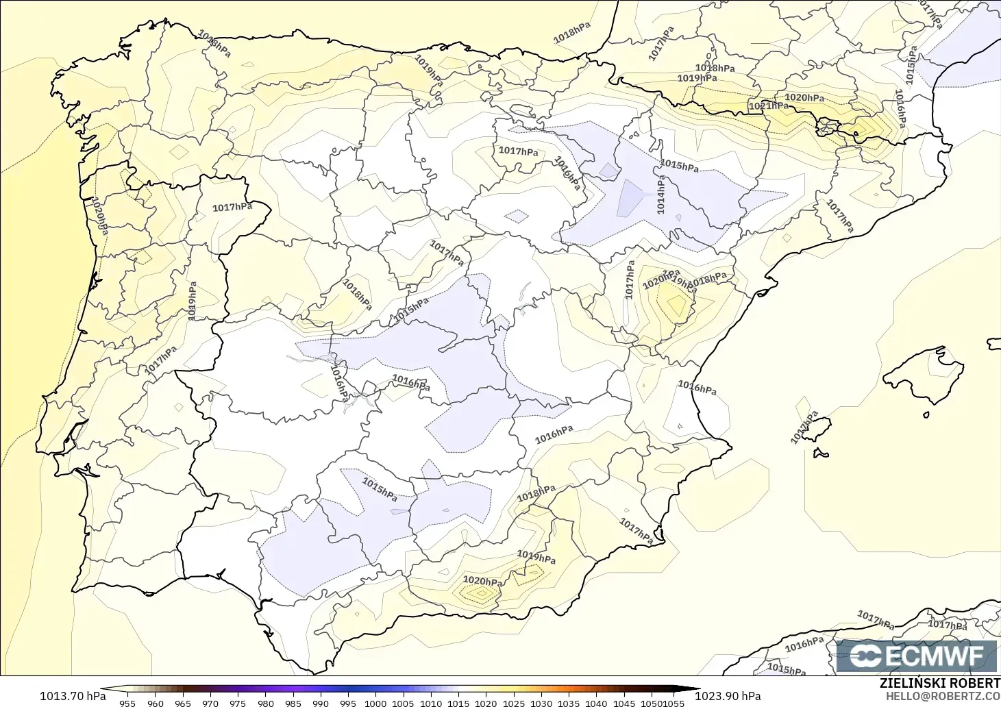 ECMWF IFS 0.25° modelo - España, Presión