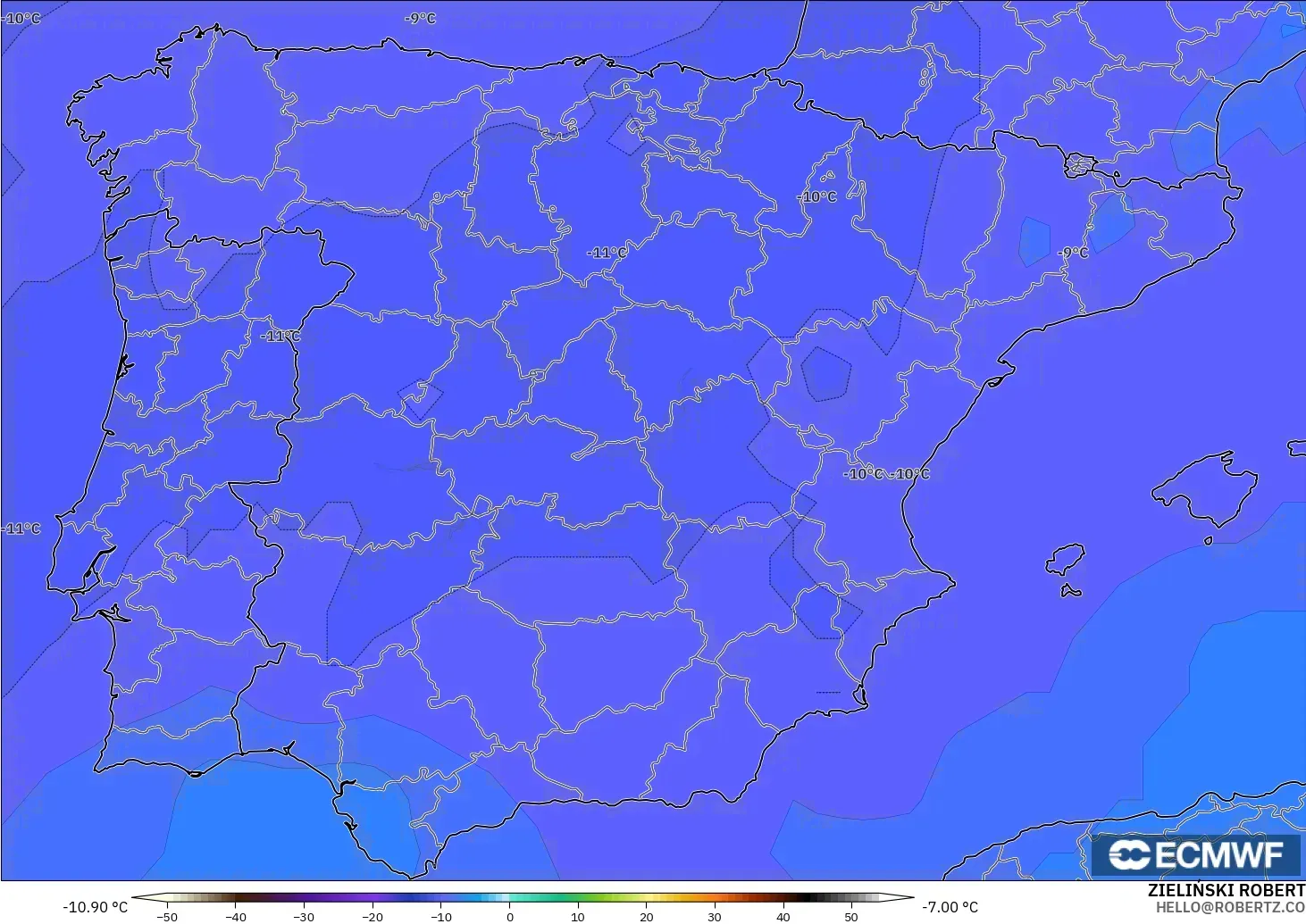 ECMWF IFS 0.25° modelo - España, Temperatura a 500 hPa
