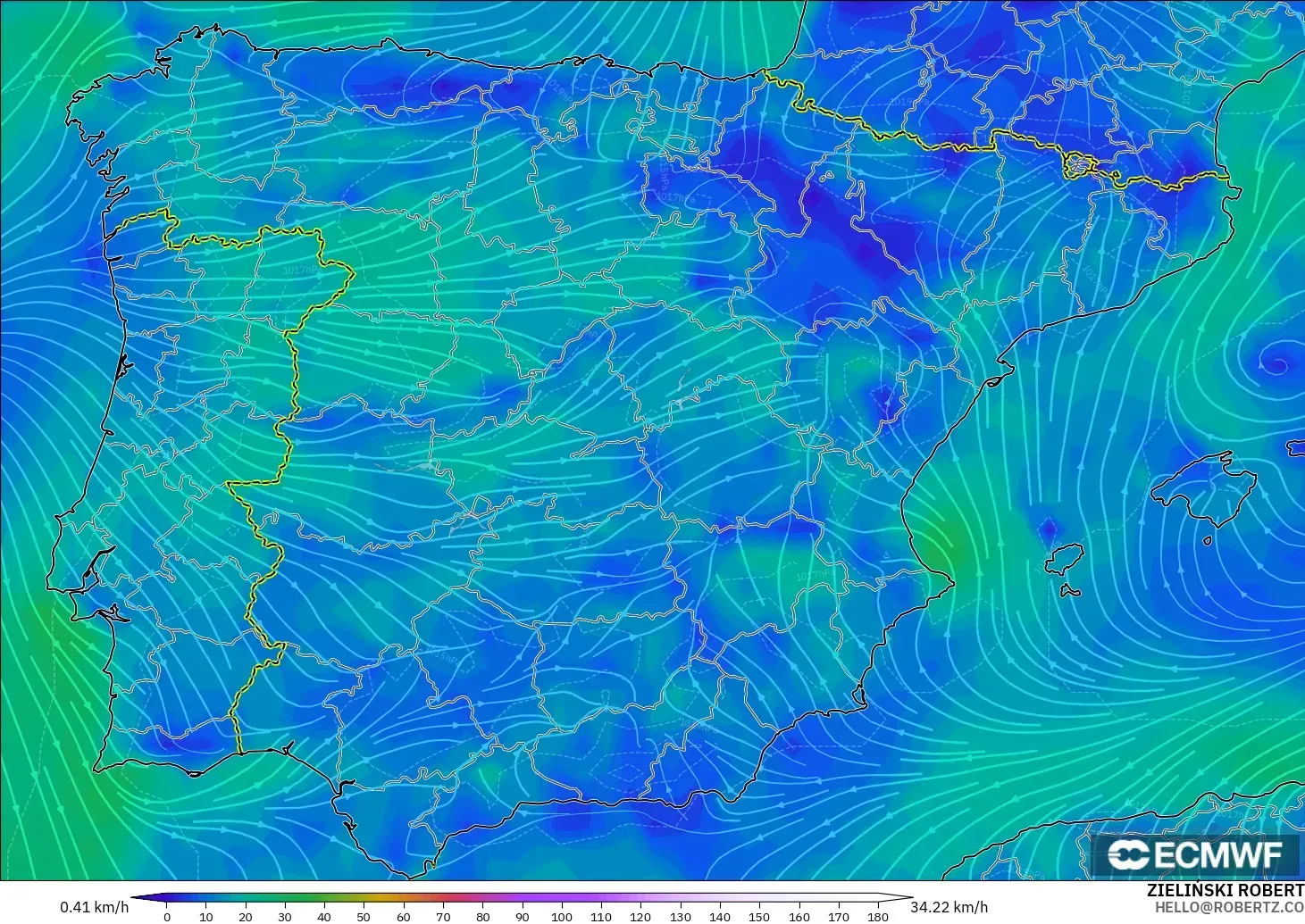 ECMWF IFS 0.25° modelo - España, Viento a 10 m