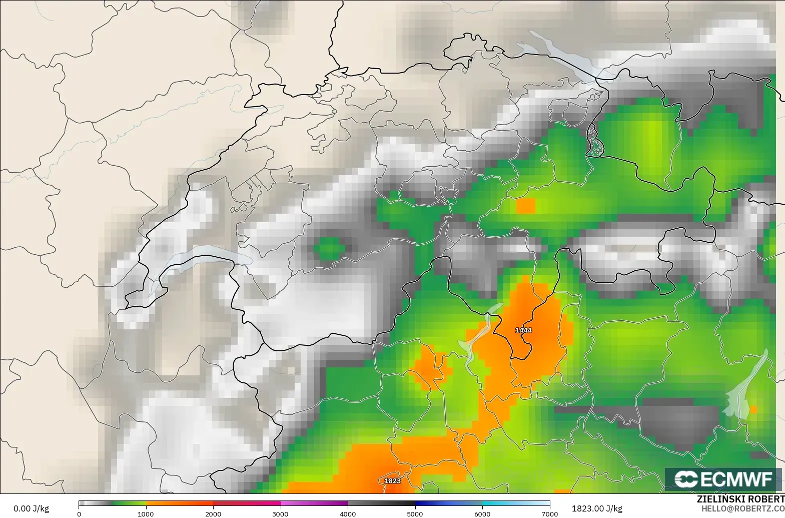 ECMWF IFS 0.25° modelo - Suiza, CAPE