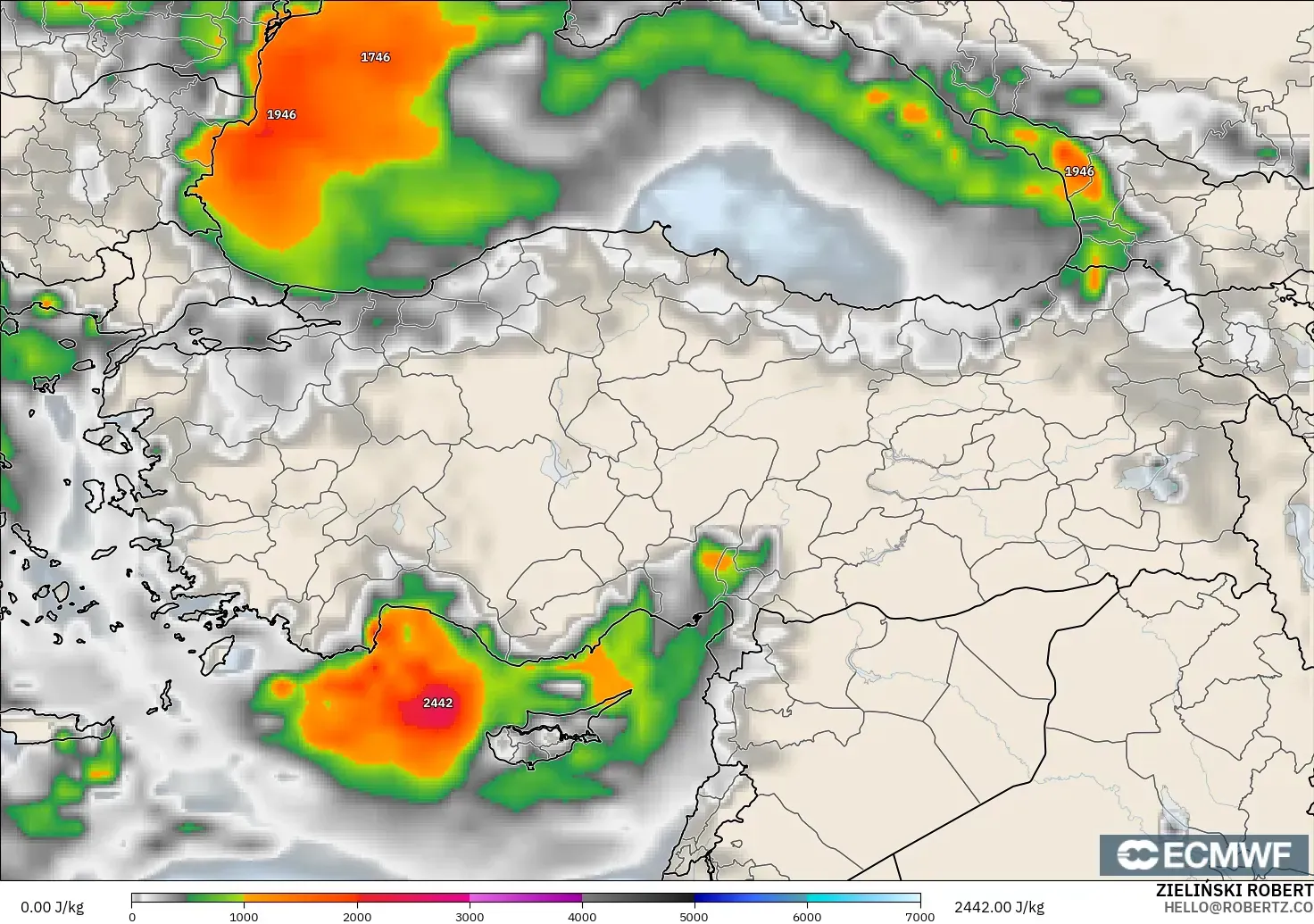 ECMWF IFS 0.25° modelo - Turquía, CAPE