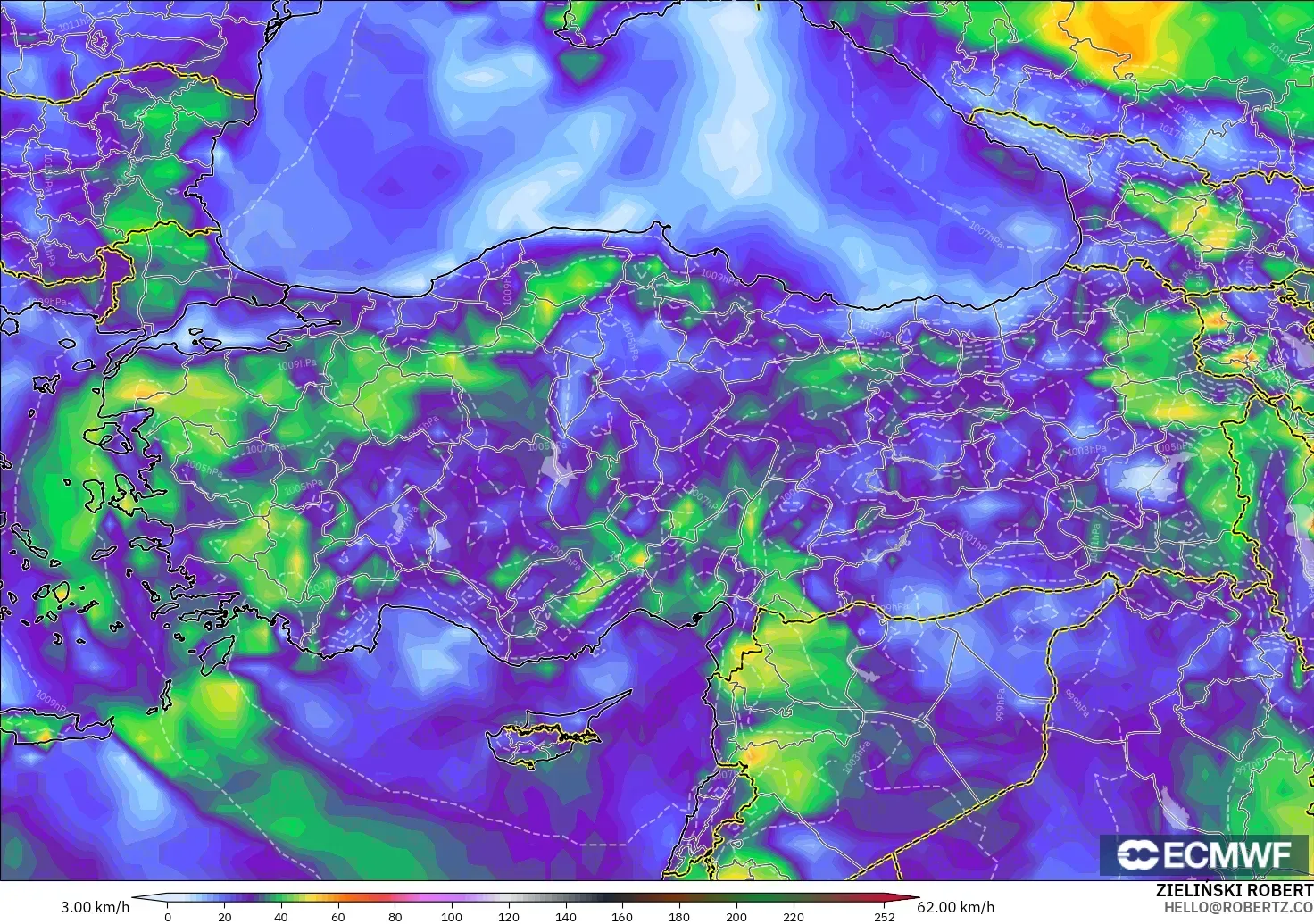 ECMWF IFS 0.25° modelo - Turquía, Ráfagas de viento