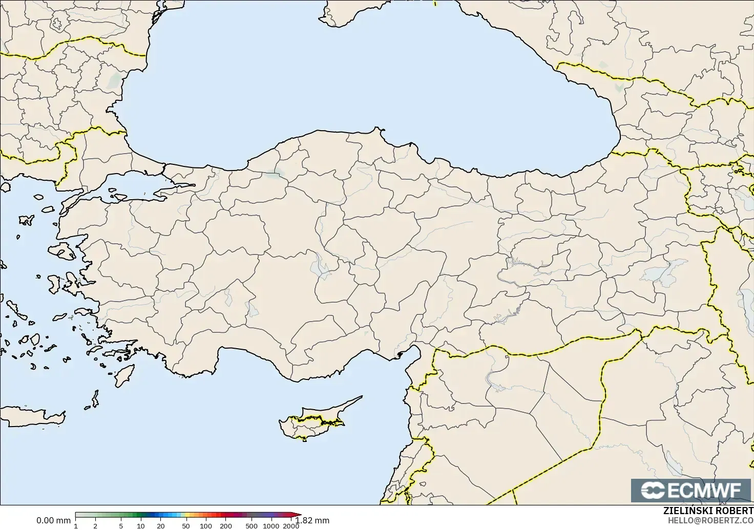 ECMWF IFS 0.25° modelo - Turquía, Acumulación de precipitación
