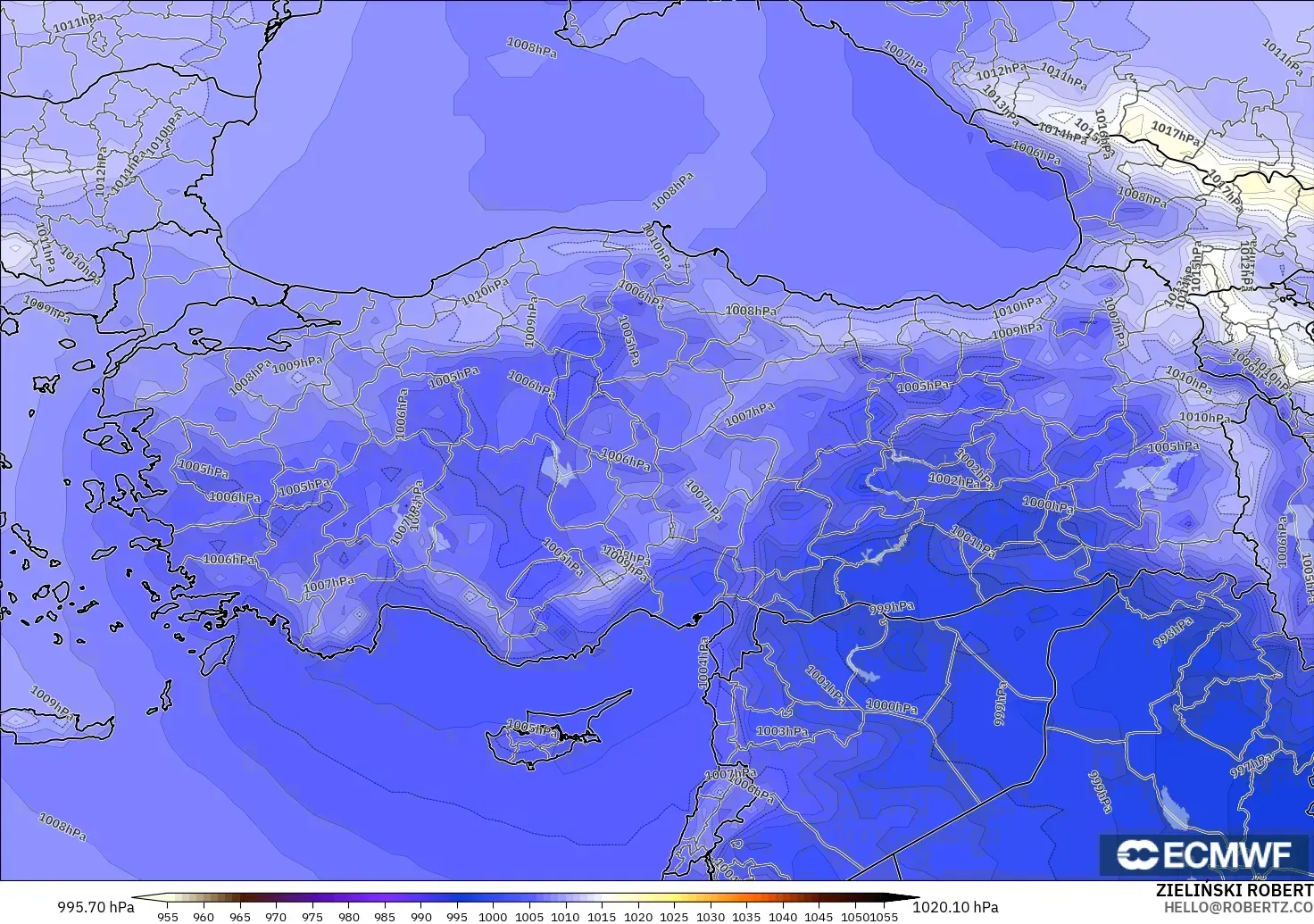 ECMWF IFS 0.25° modelo - Turquía, Presión