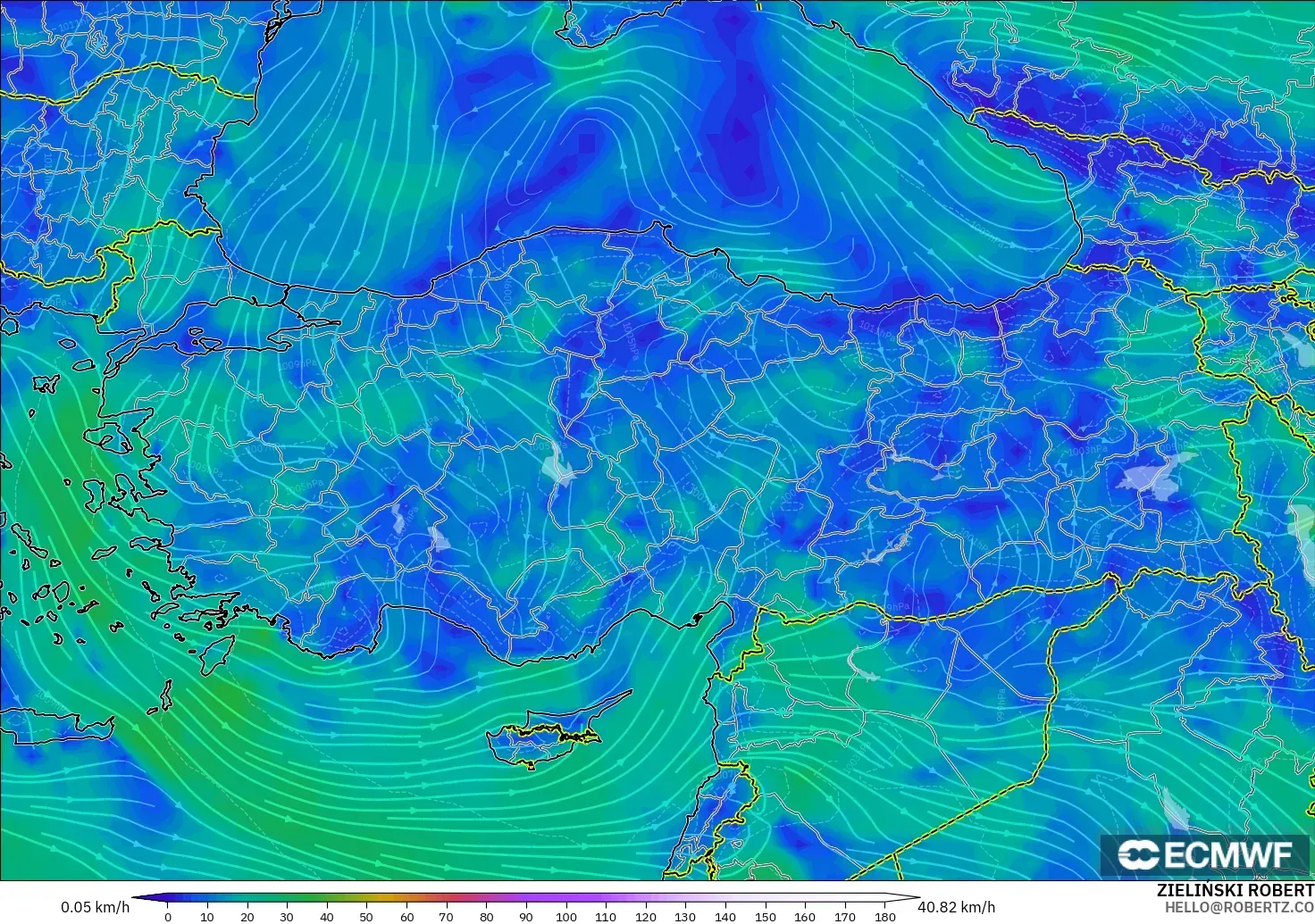 ECMWF IFS 0.25° modelo - Turquía, Viento a 10 m