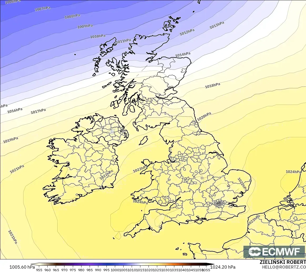 ECMWF IFS 0.25° modelo - Reino Unido, Presión