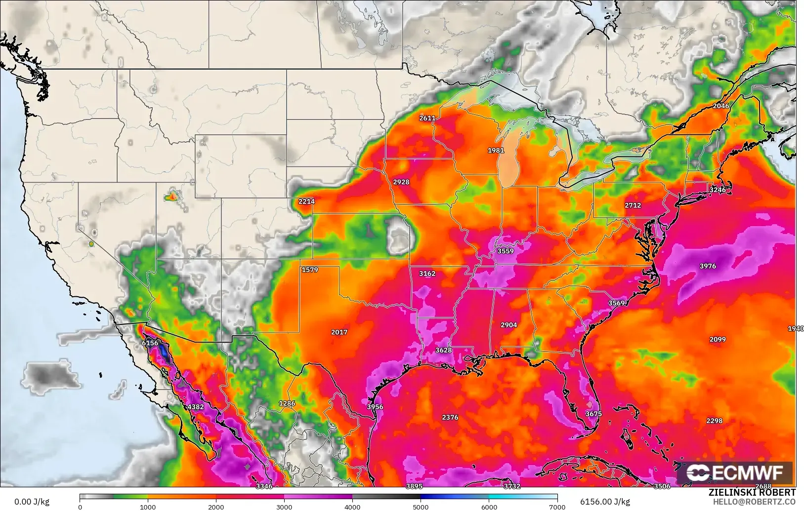 ECMWF IFS 0.25° modelo - Estados Unidos, CAPE