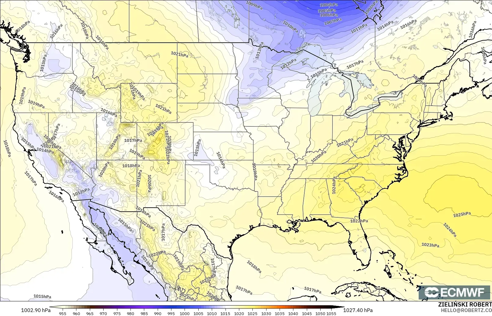 ECMWF IFS 0.25° modelo - Estados Unidos, Presión