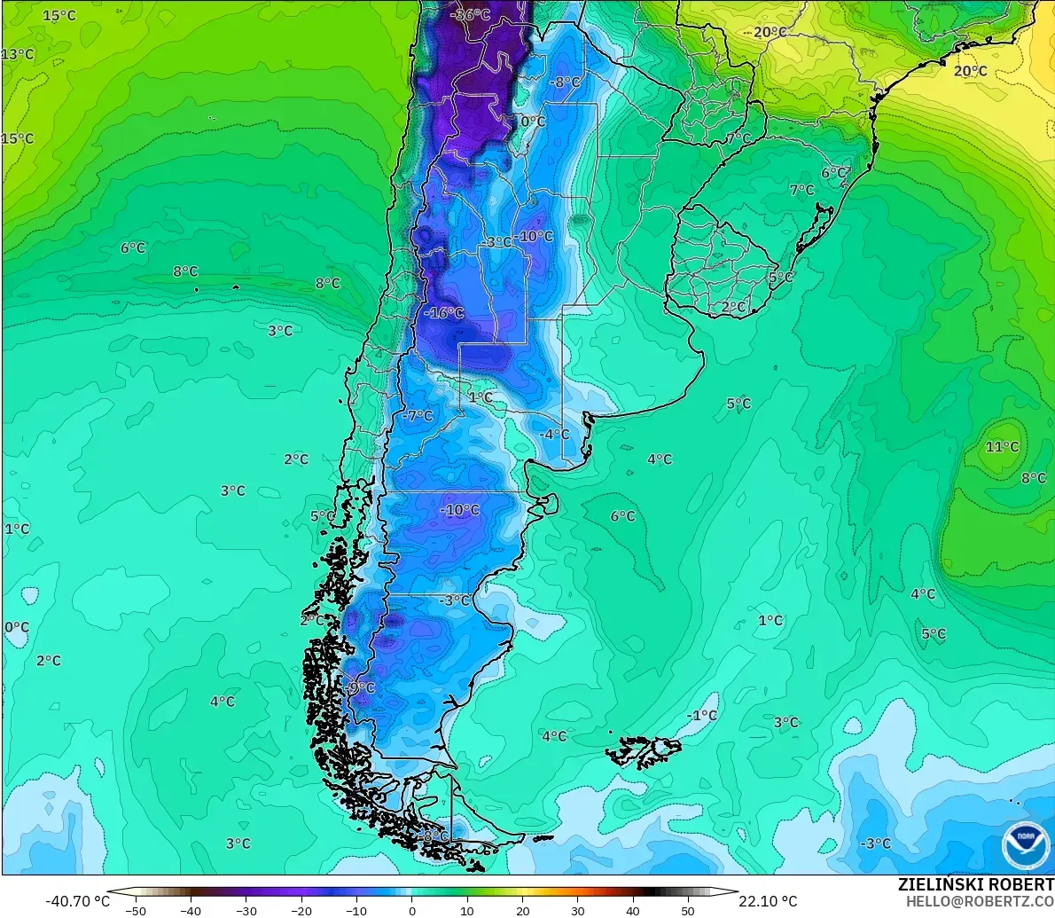 GFS modelo - Argentina, Punto de rocío a 2 m