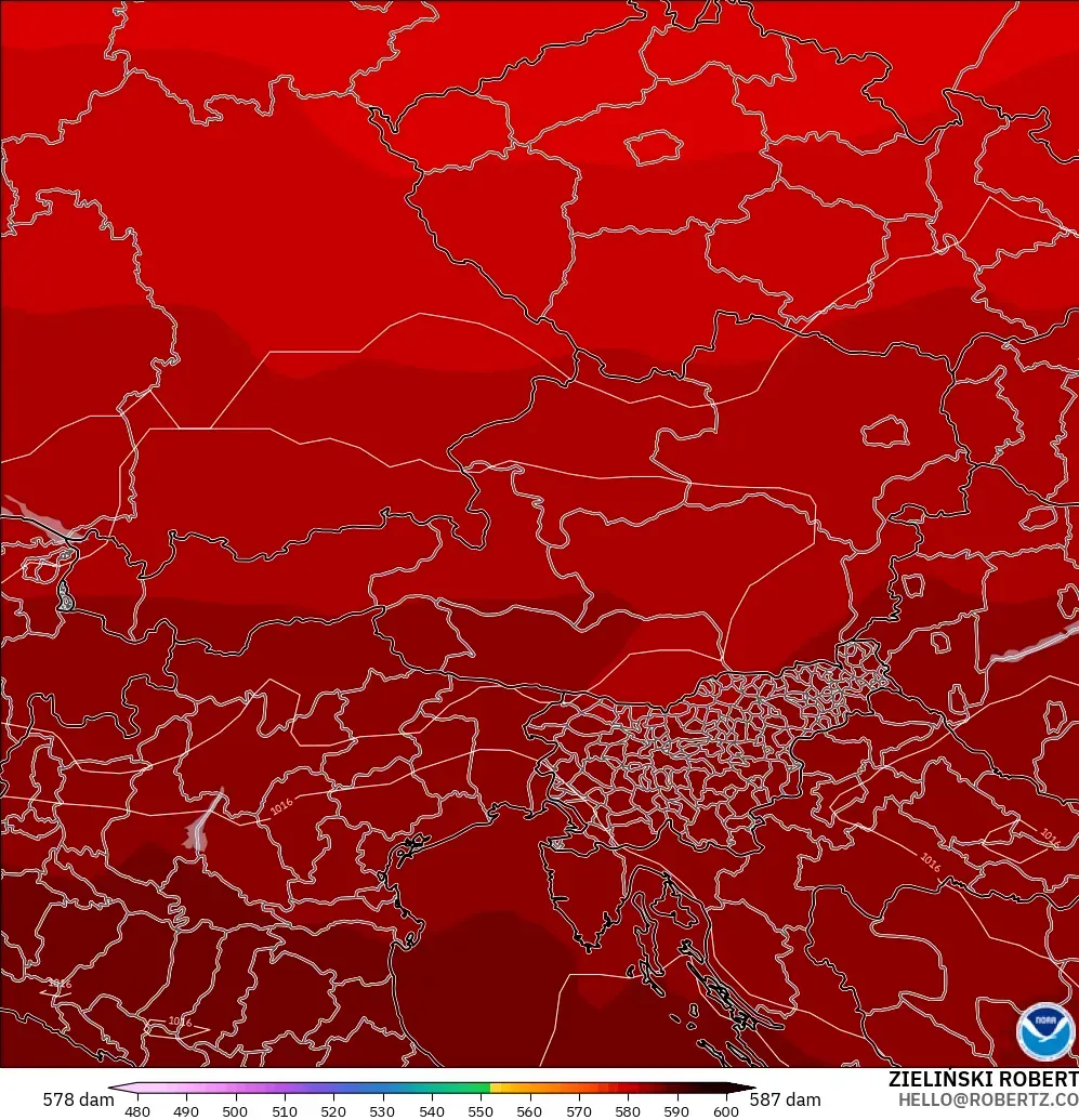 GFS modelo - Austria, Altura geopotencial a 500 hPa