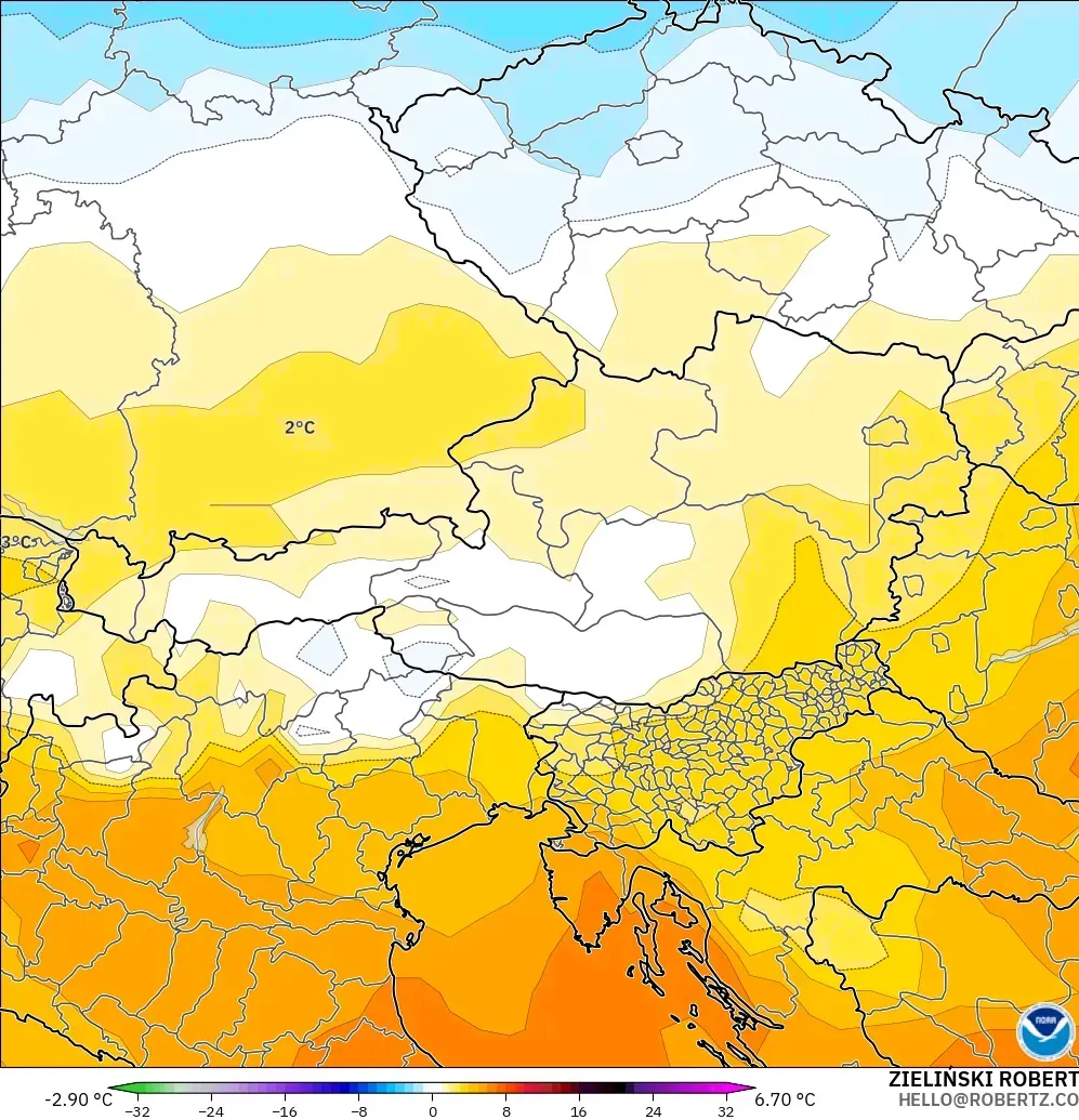 GFS modelo - Austria, Anomalía de temperatura a 850 hPa