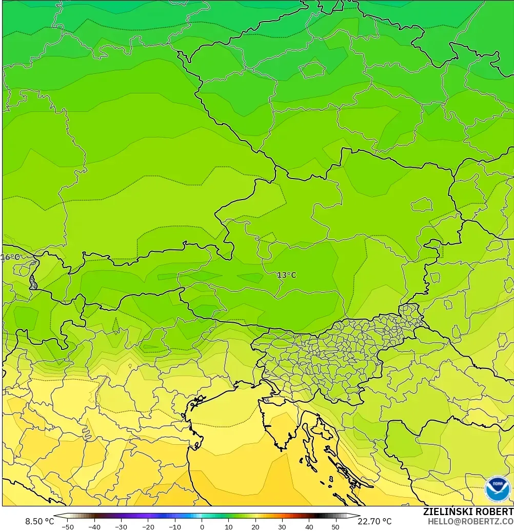GFS modelo - Austria, Temperatura a 850 hPa