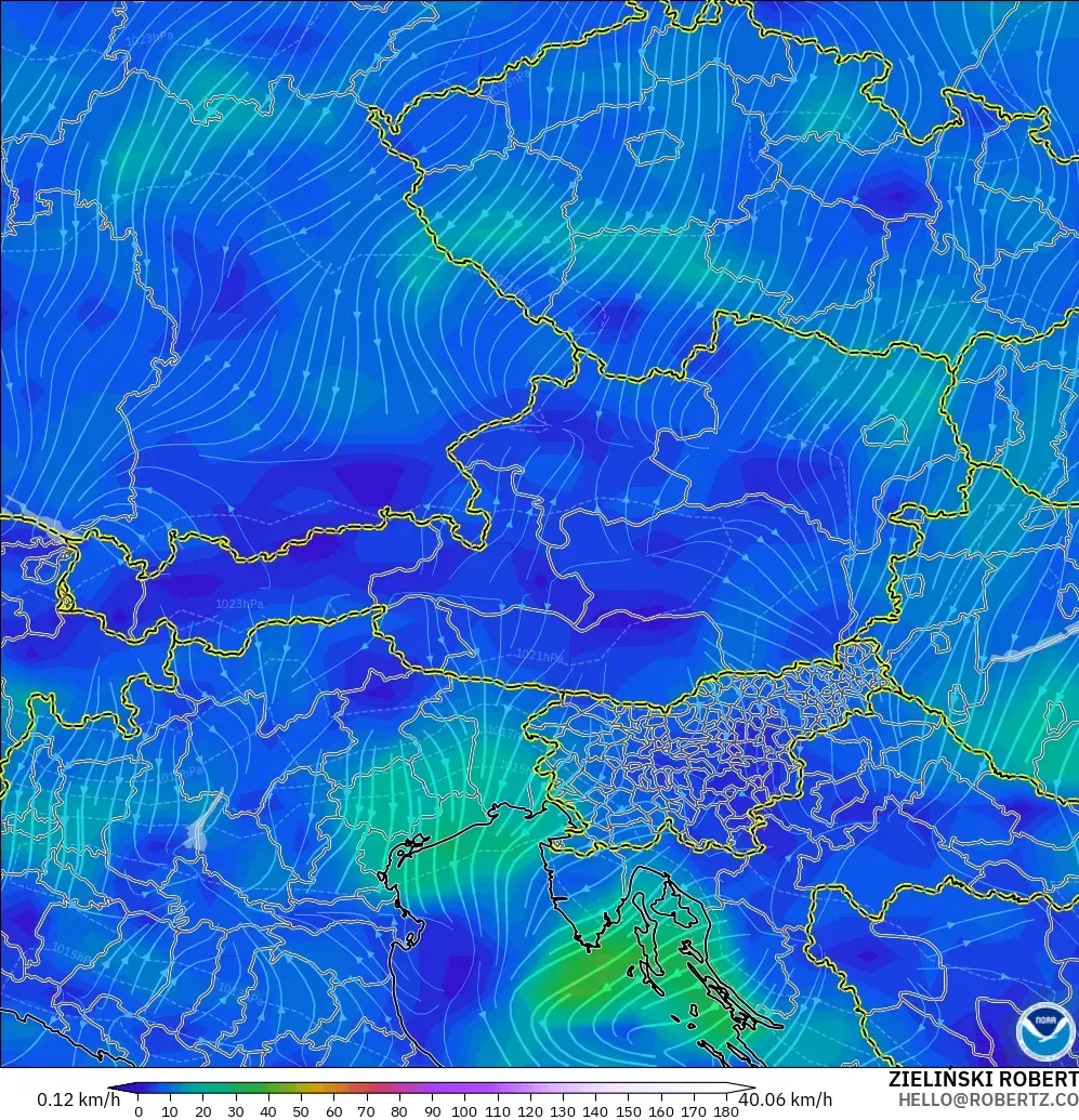 GFS modelo - Austria, Viento a 10 m