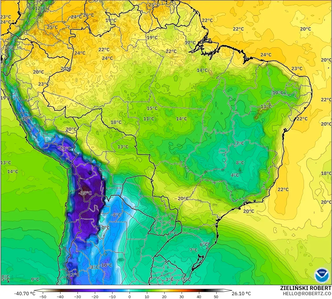 GFS modelo - Brasil, Punto de rocío a 2 m