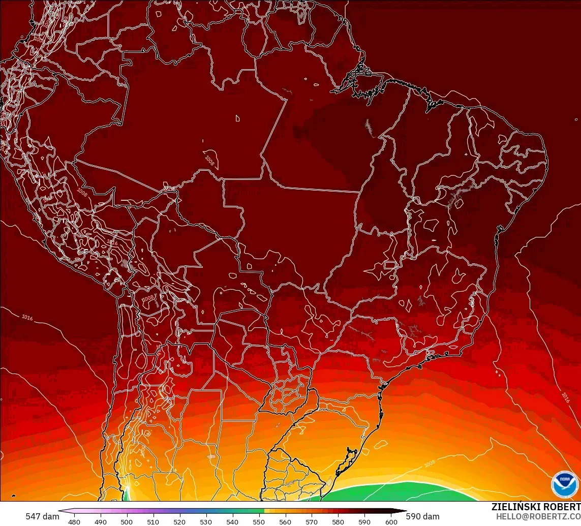GFS modelo - Brasil, Altura geopotencial a 500 hPa