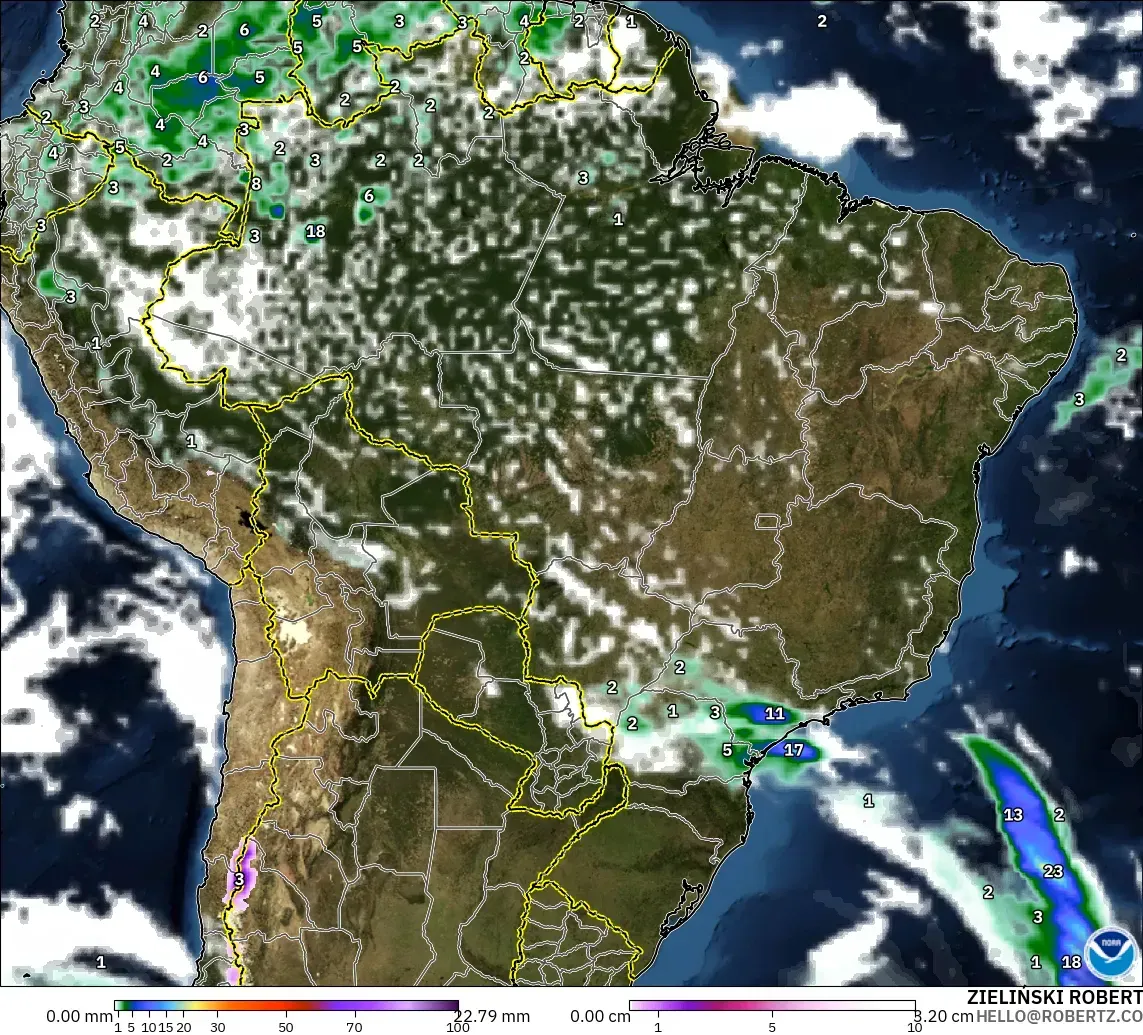 GFS modelo - Brasil, Precipitación, nubes y presión
