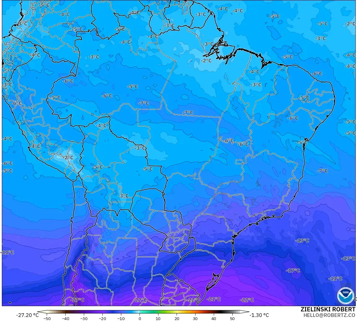 GFS modelo - Brasil, Temperatura a 500 hPa