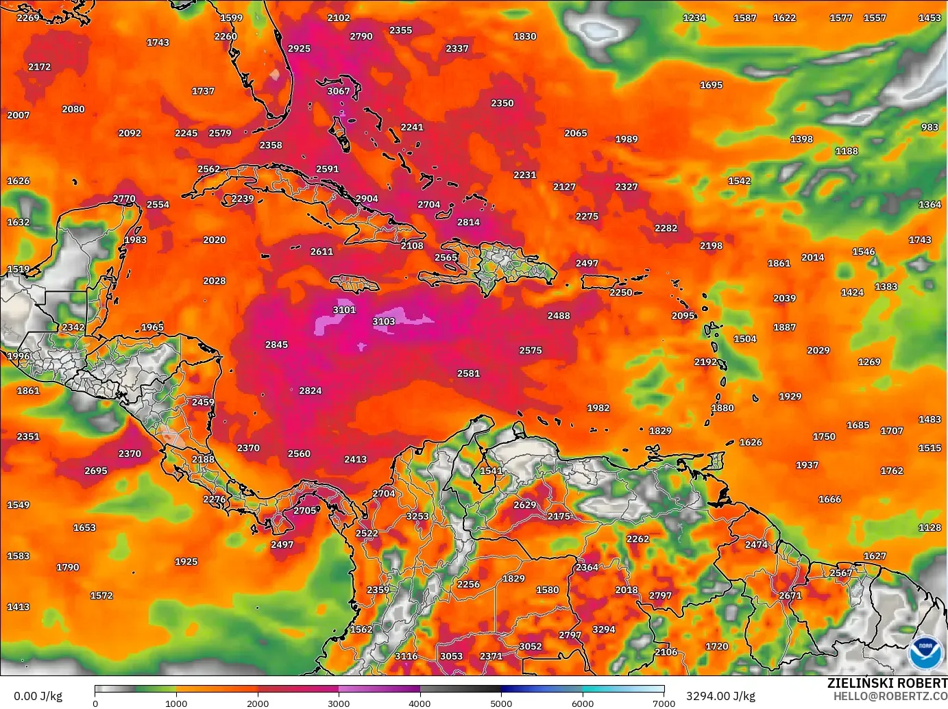 GFS modelo - Caribe, CAPE