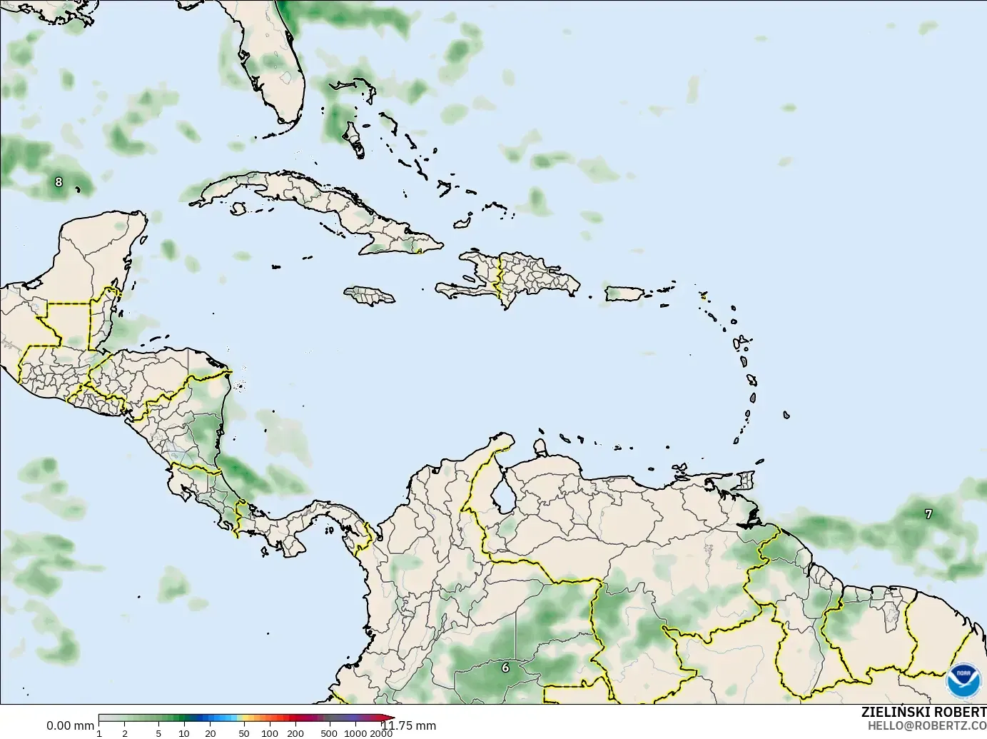 GFS modelo - Caribe, Acumulación de precipitación