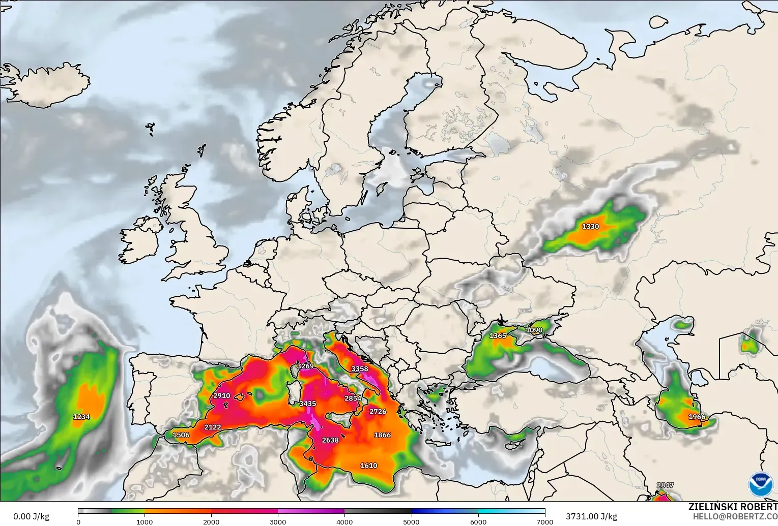 GFS modelo - Europa, CAPE