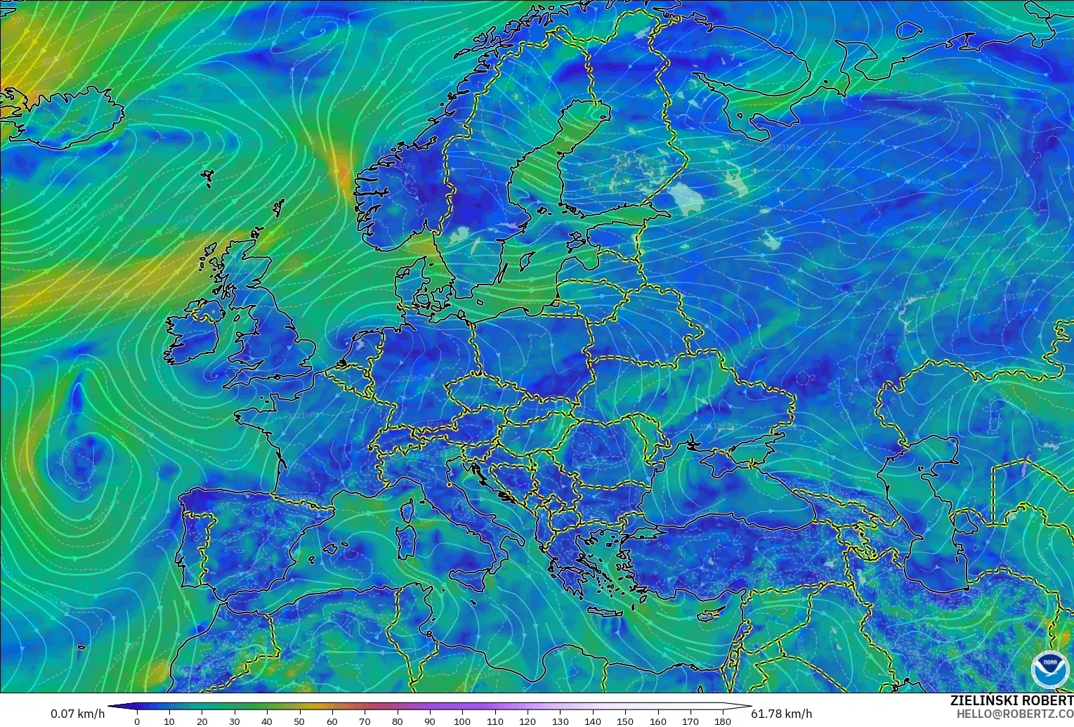 GFS modelo - Europa, Viento a 10 m