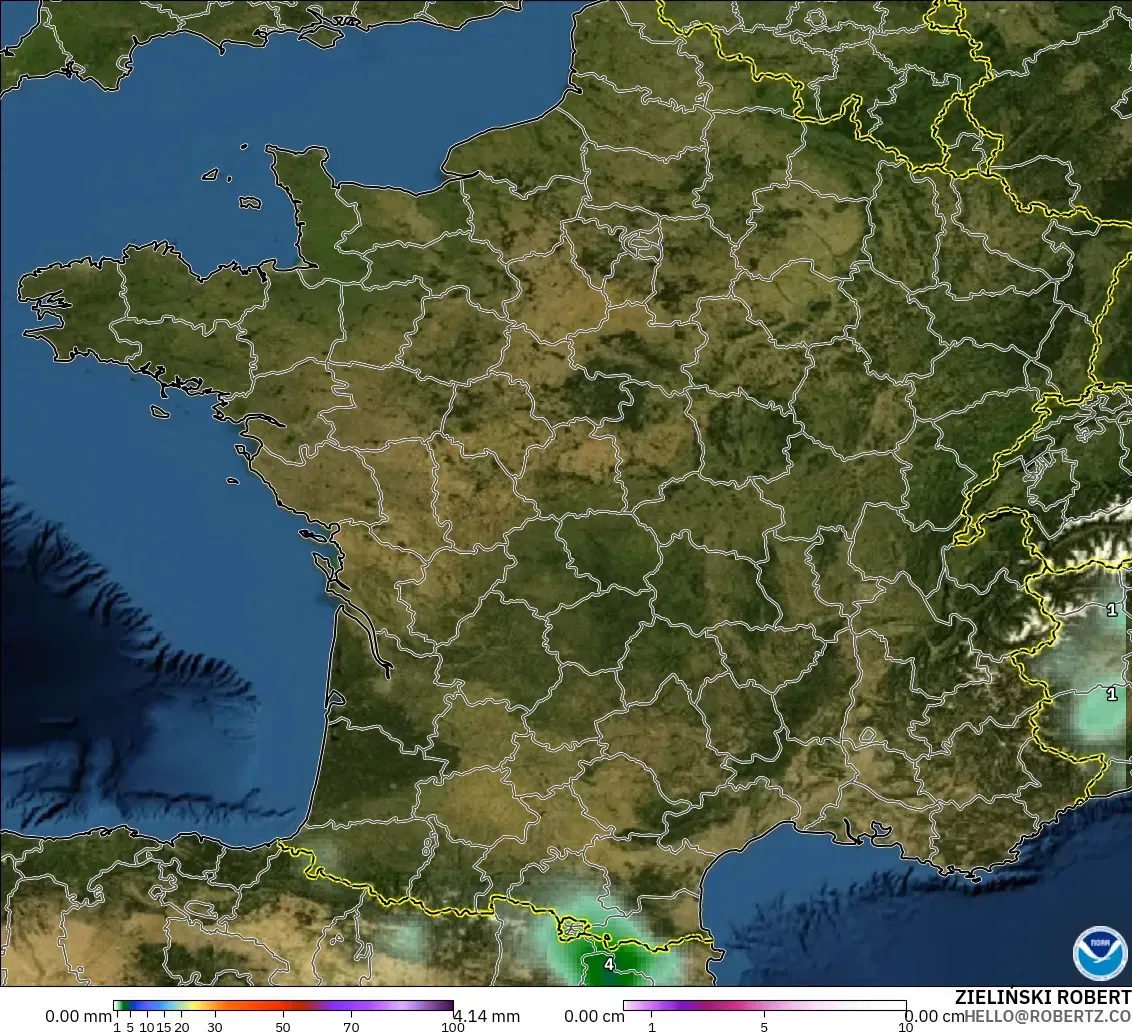 GFS modelo - Francia, Precipitación, nubes y presión