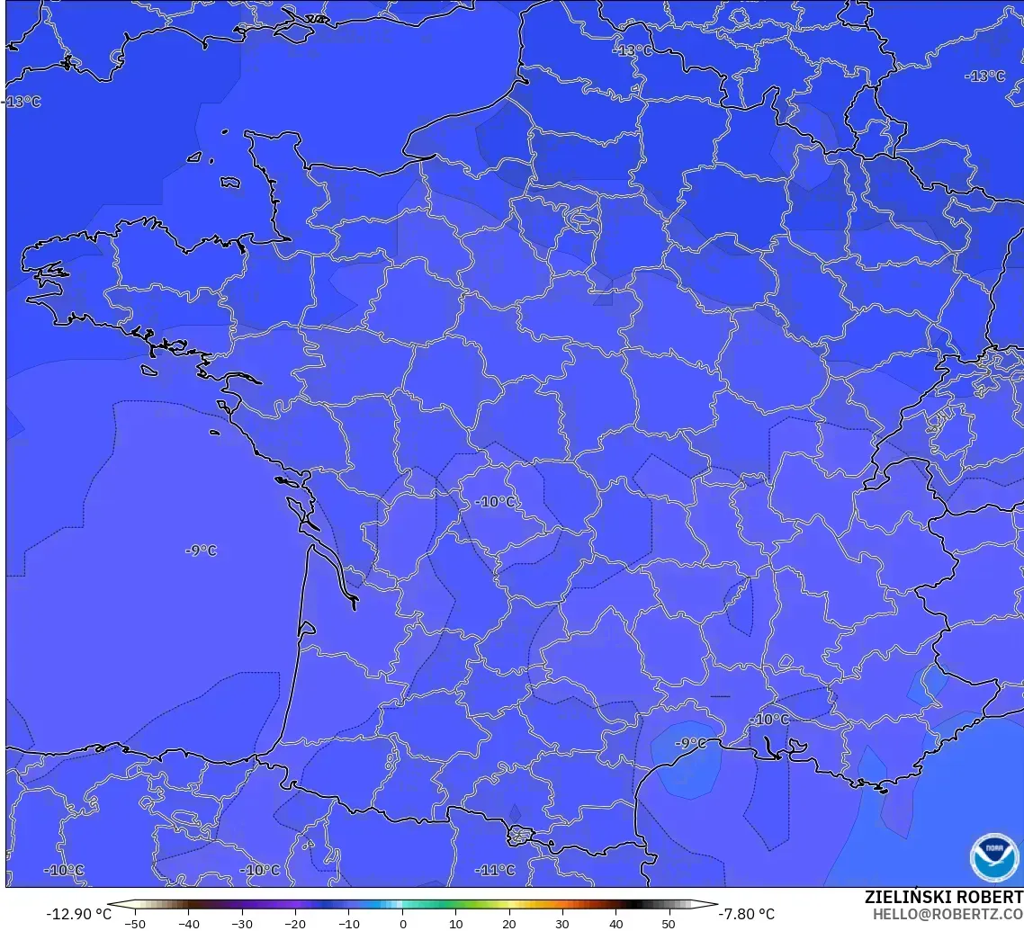 GFS modelo - Francia, Temperatura a 500 hPa