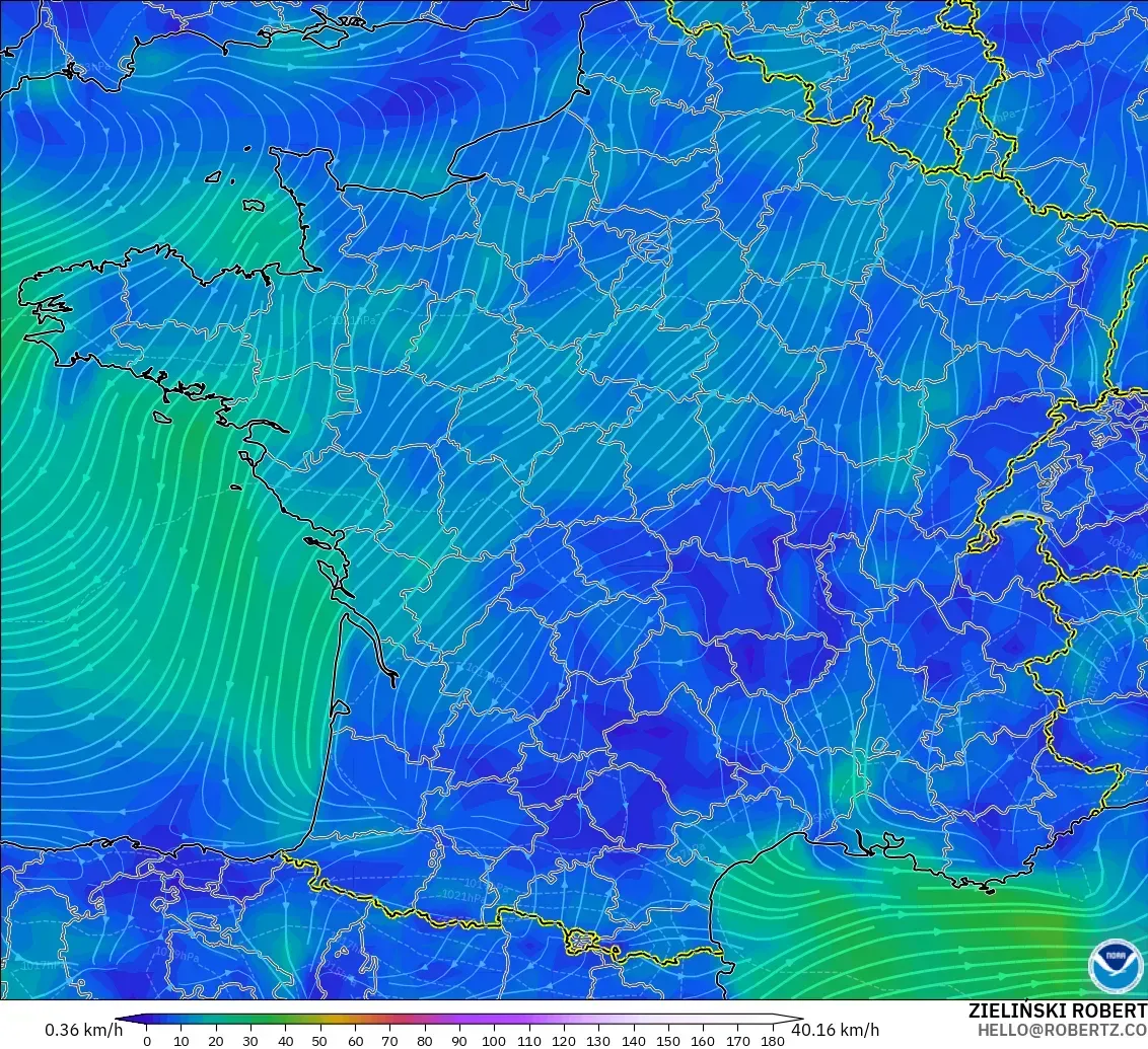 GFS modelo - Francia, Viento a 10 m