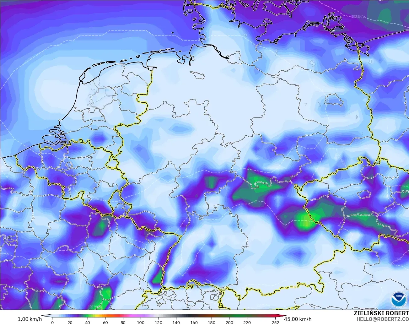 GFS modelo - Alemania, Ráfagas de viento