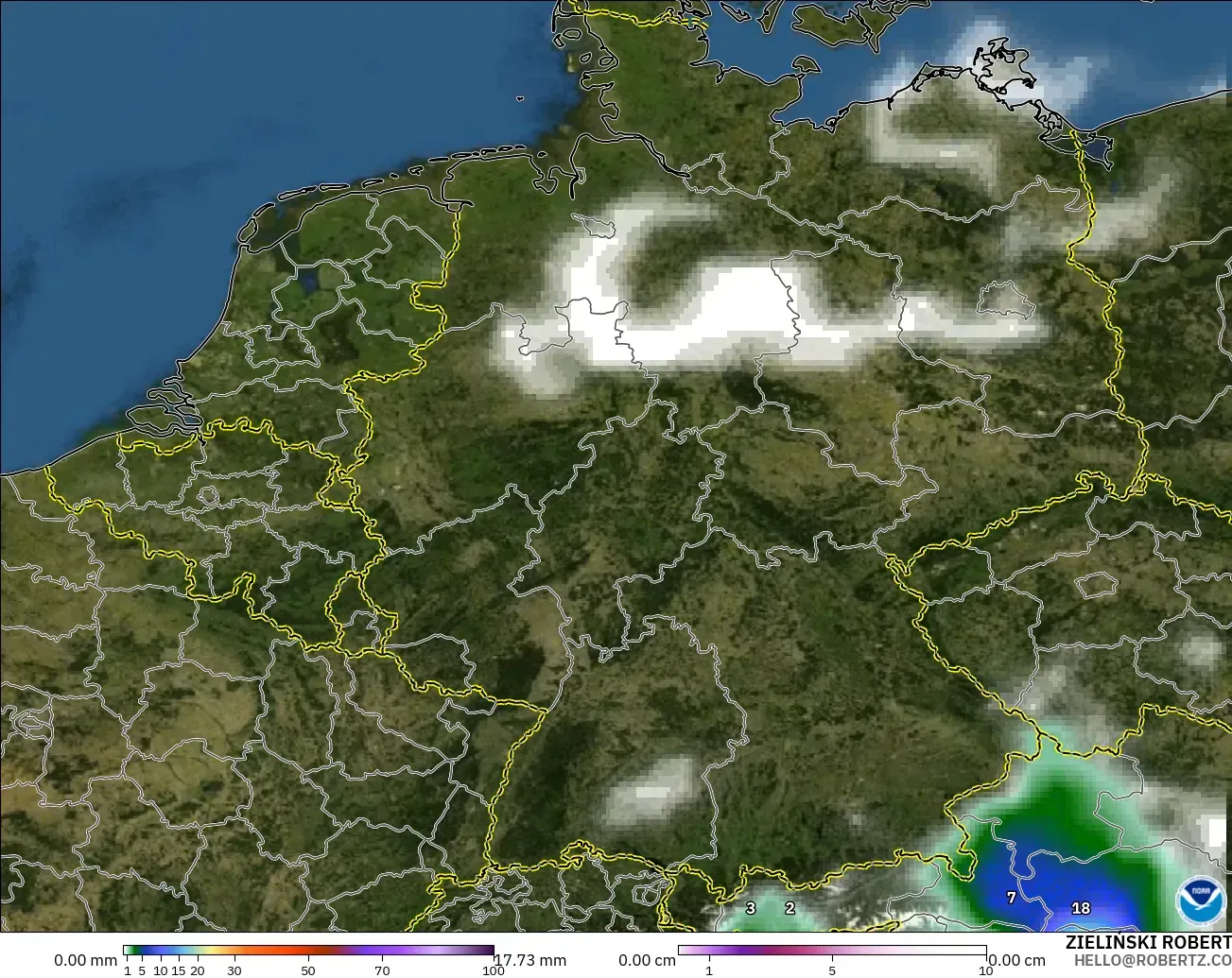 GFS modelo - Alemania, Precipitación, nubes y presión