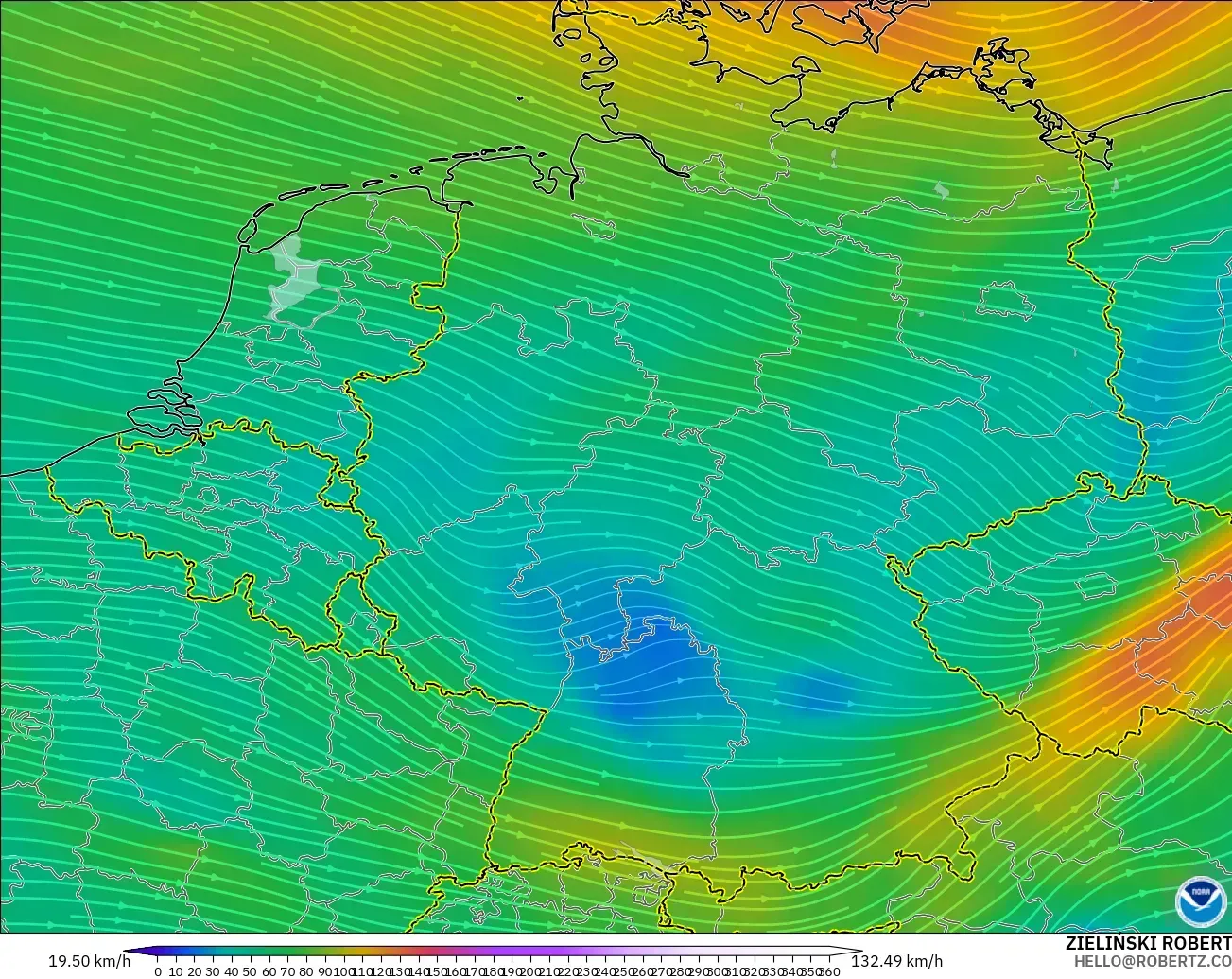 GFS modelo - Alemania, Viento a 300 hPa (corriente en chorro)