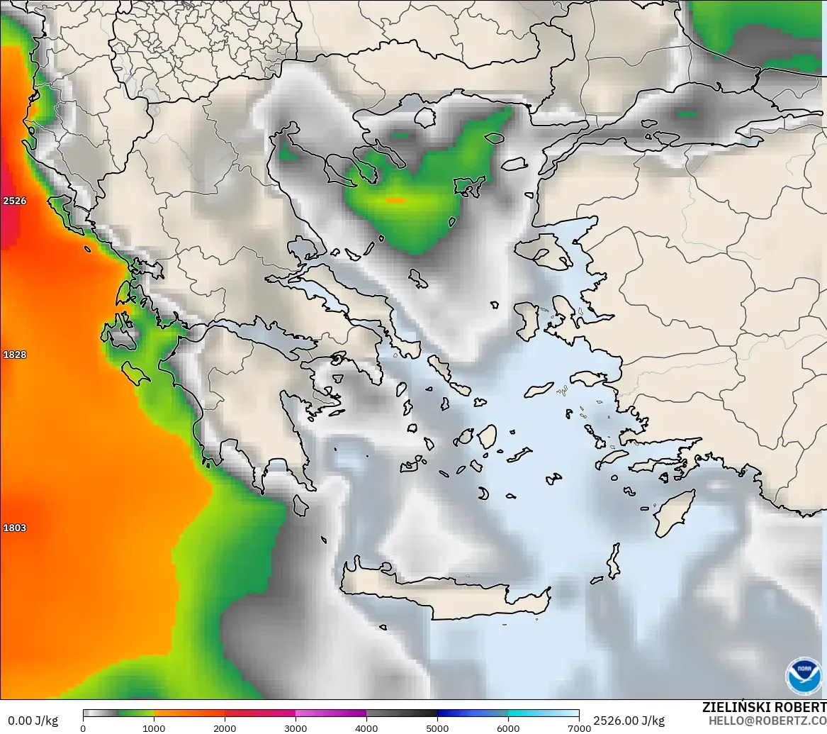 GFS modelo - Grecia, CAPE