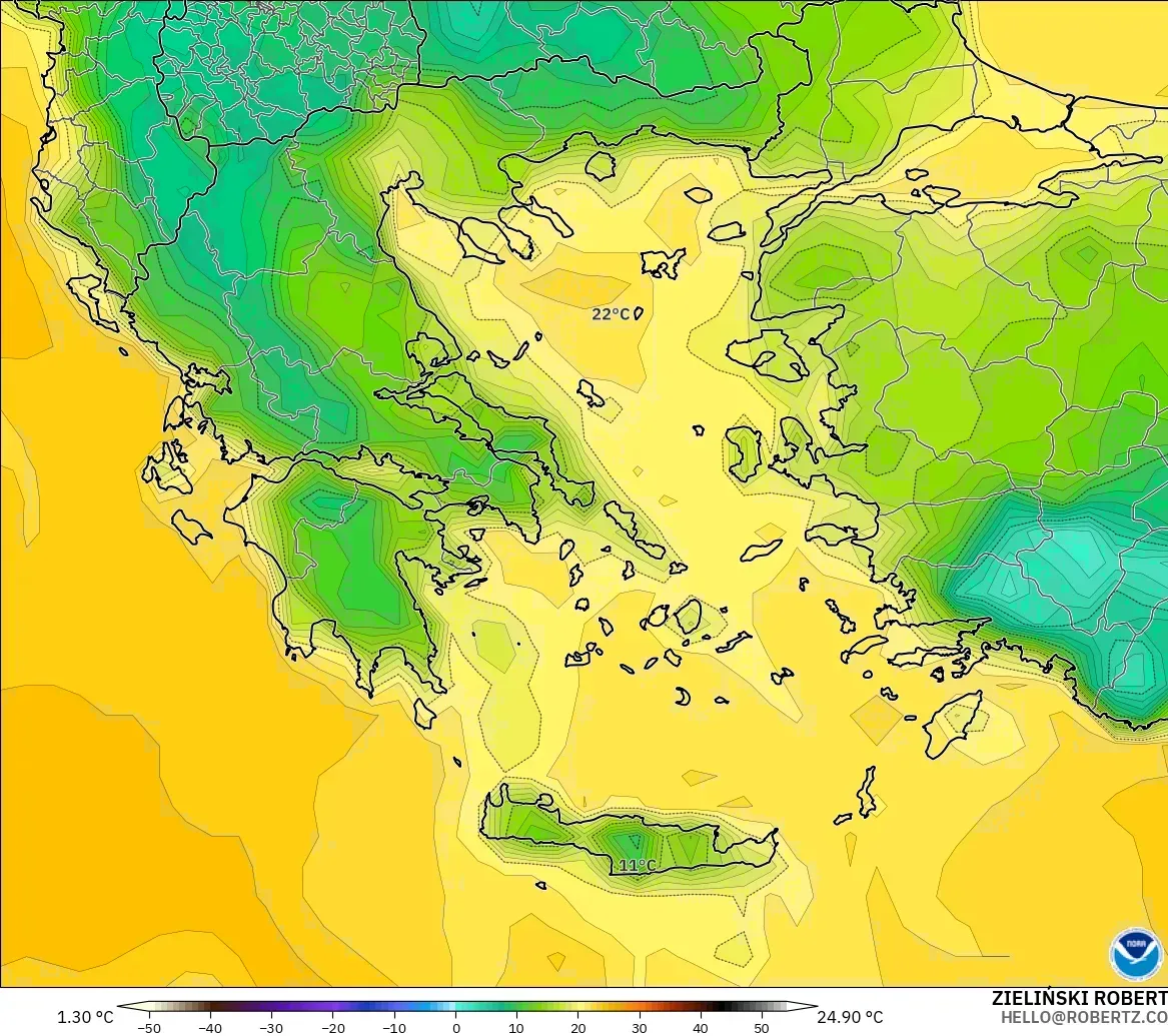GFS modelo - Grecia, Punto de rocío a 2 m