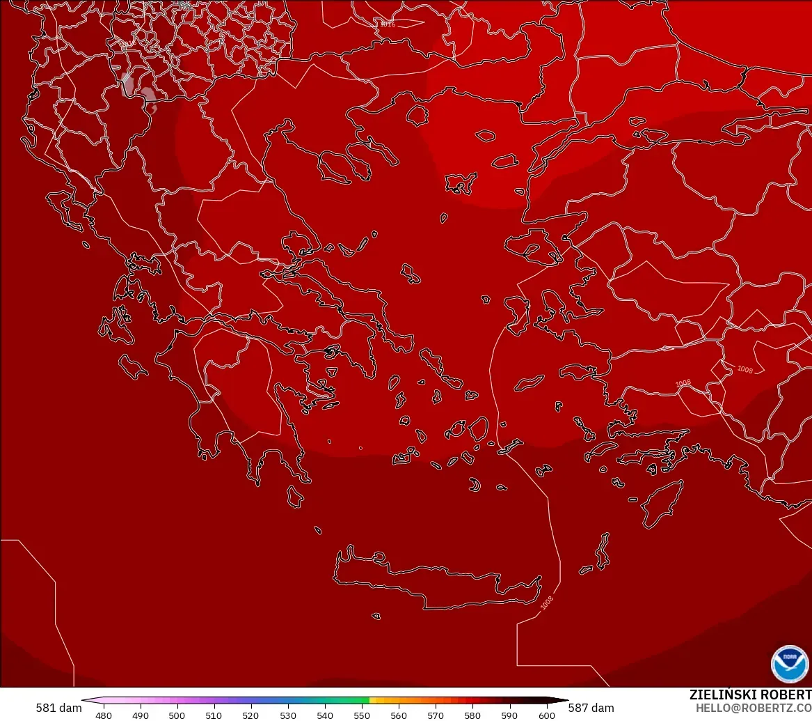 GFS modelo - Grecia, Altura geopotencial a 500 hPa