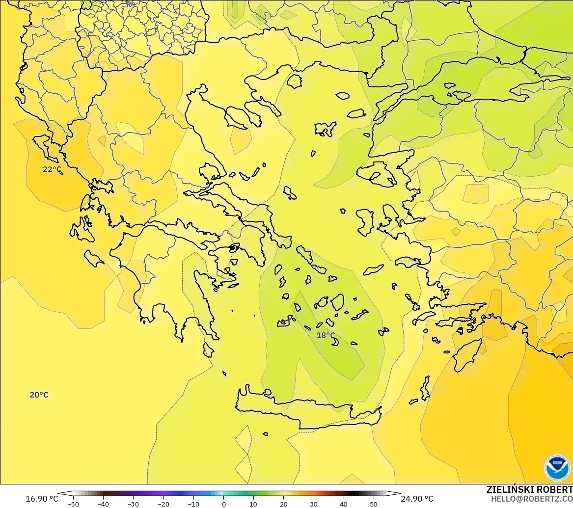 GFS modelo - Grecia, Temperatura a 850 hPa