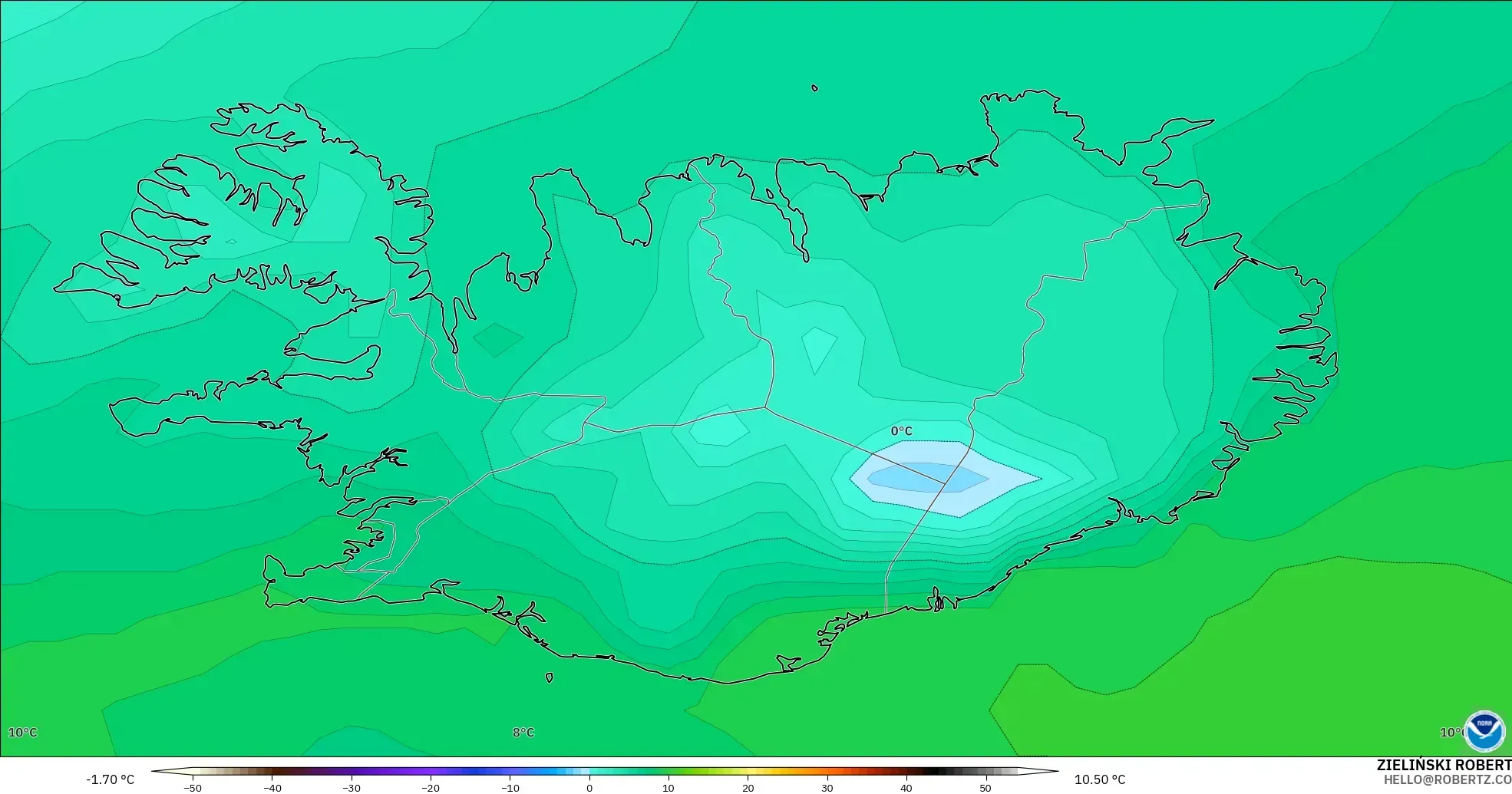GFS modelo - Islandia, Punto de rocío a 2 m
