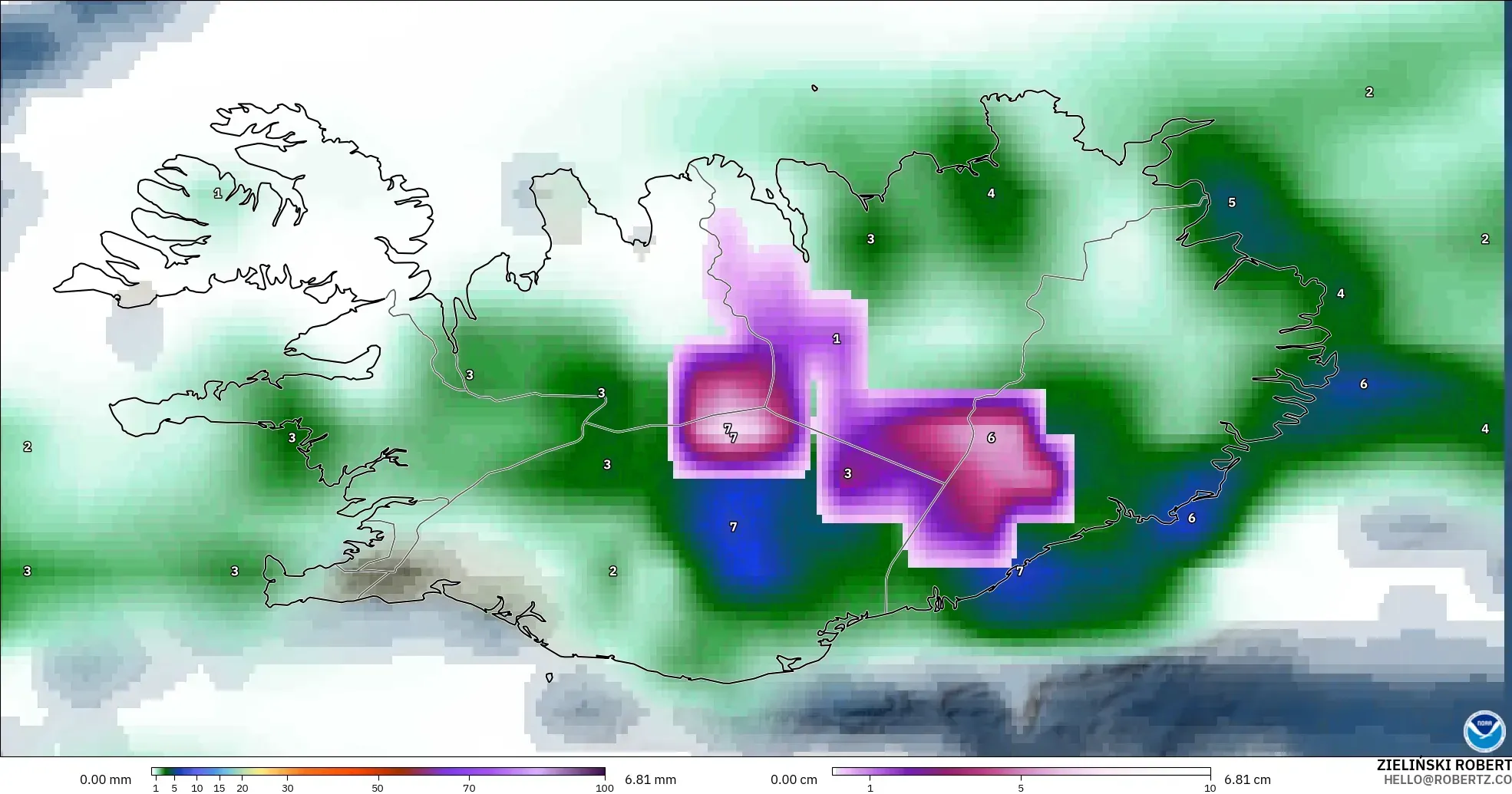 GFS modelo - Islandia, Precipitación, nubes y presión
