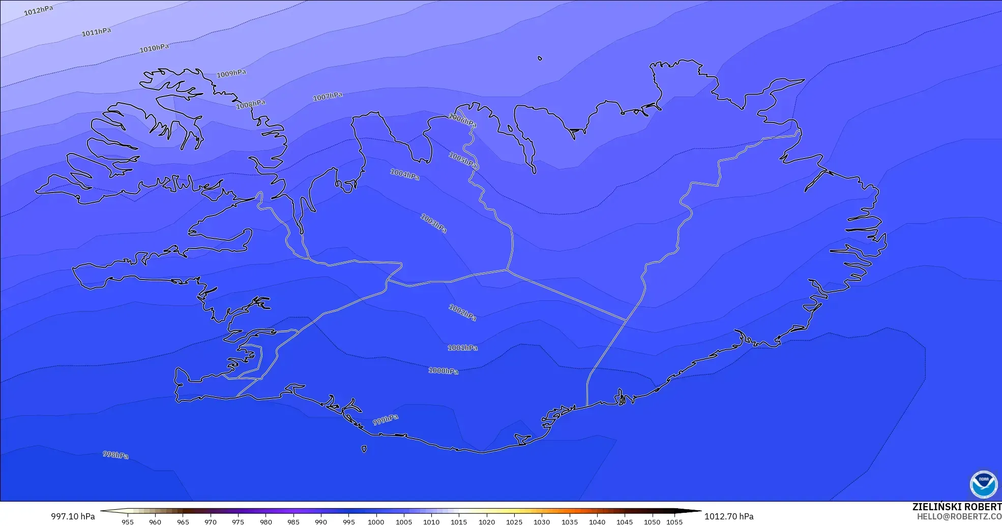 GFS modelo - Islandia, Presión