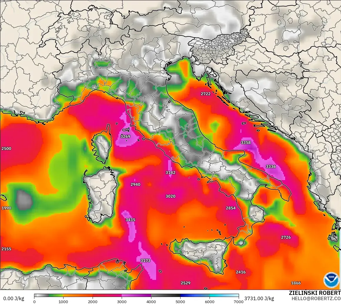 GFS modelo - Italia, CAPE
