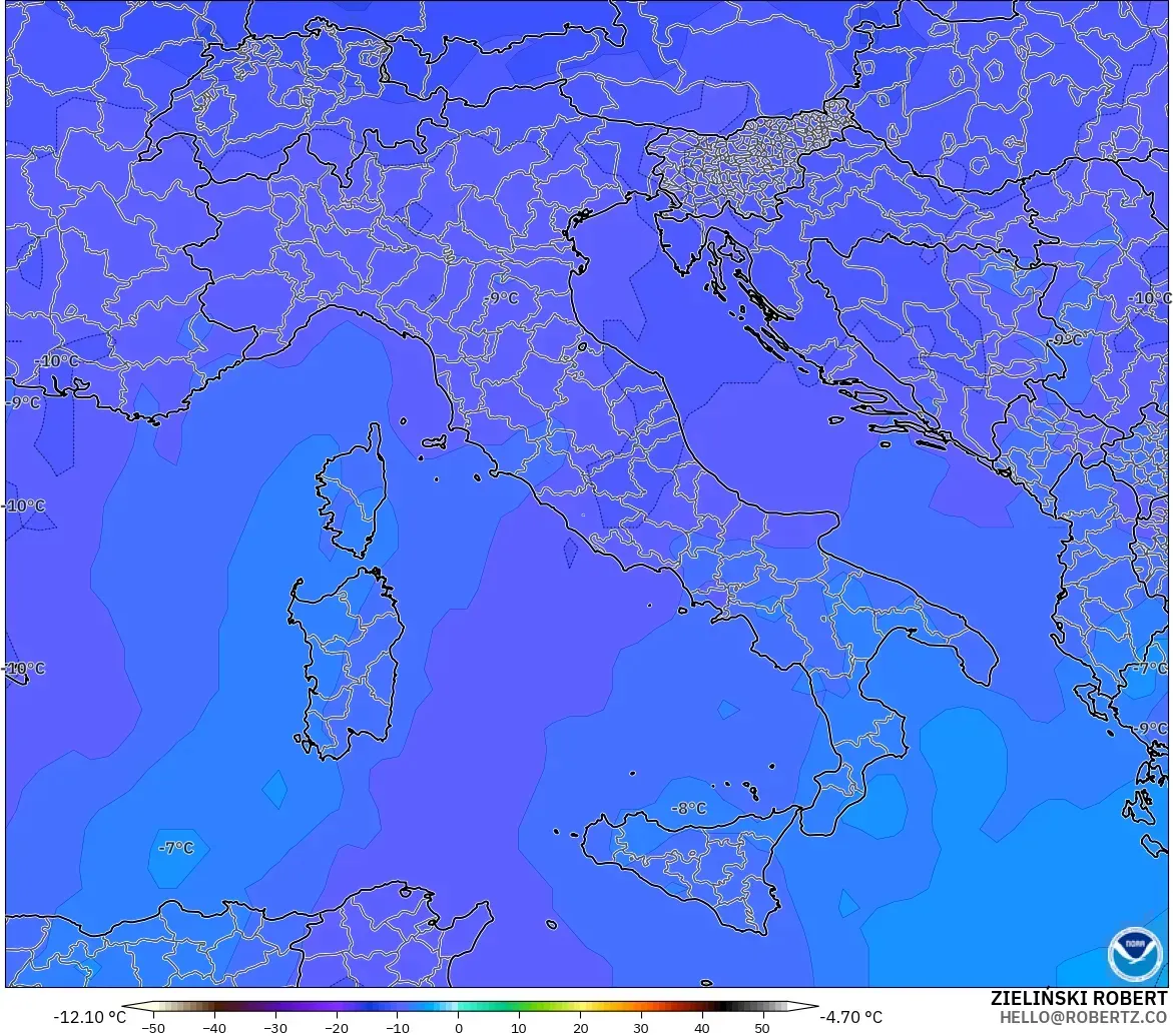 GFS modelo - Italia, Temperatura a 500 hPa