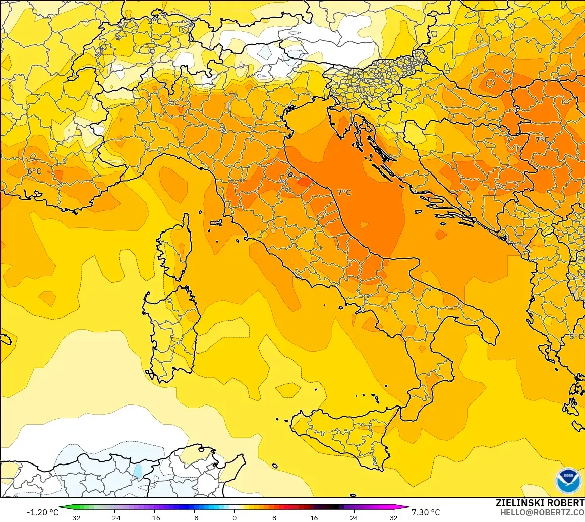 GFS modelo - Italia, Anomalía de temperatura a 850 hPa