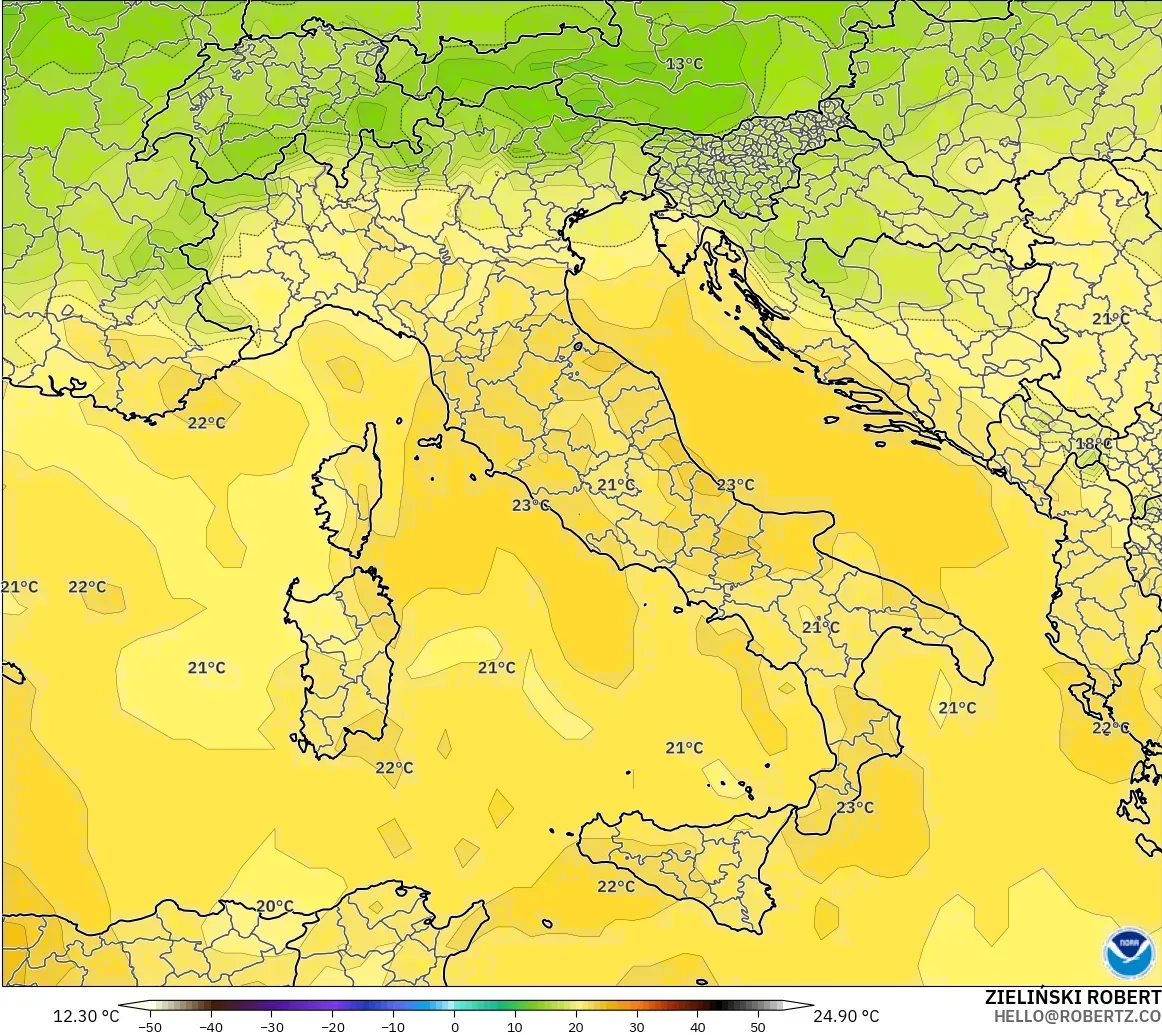 GFS modelo - Italia, Temperatura a 850 hPa