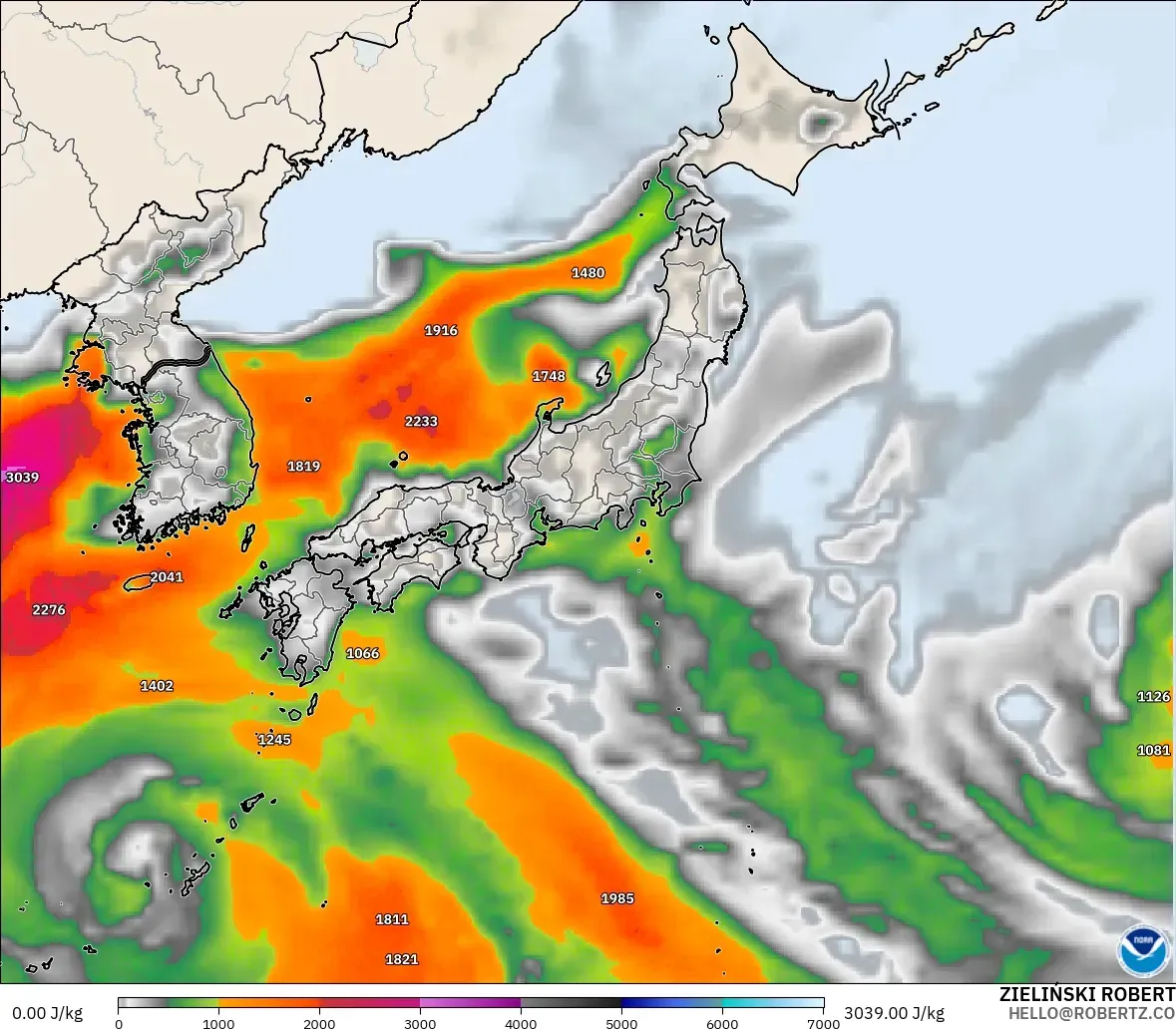 GFS modelo - Japón, CAPE