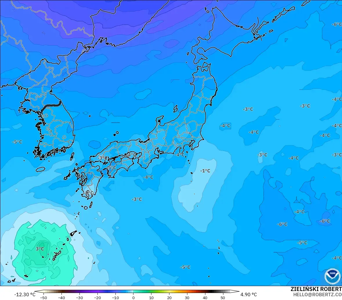 GFS modelo - Japón, Temperatura a 500 hPa