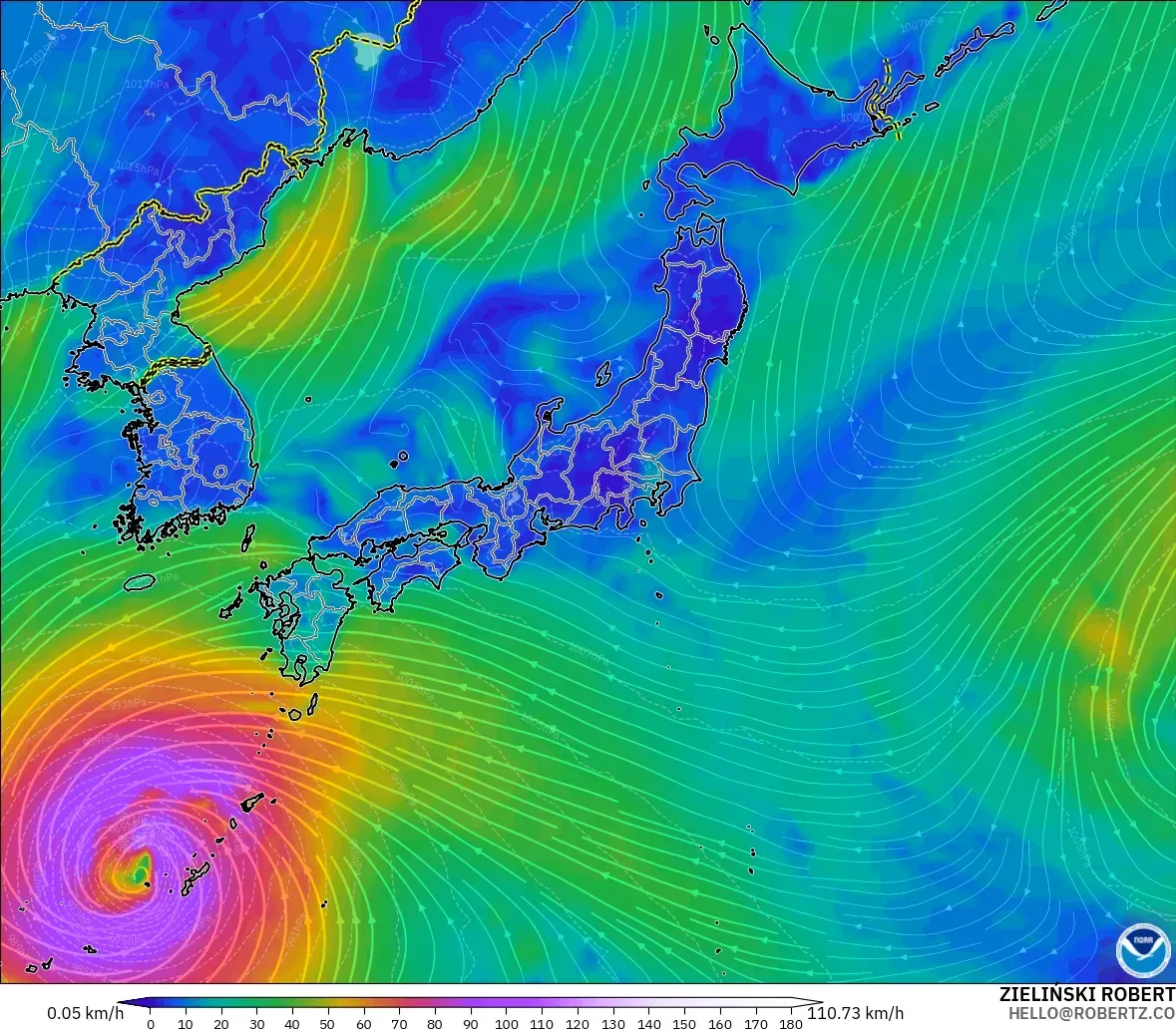 GFS modelo - Japón, Viento a 10 m