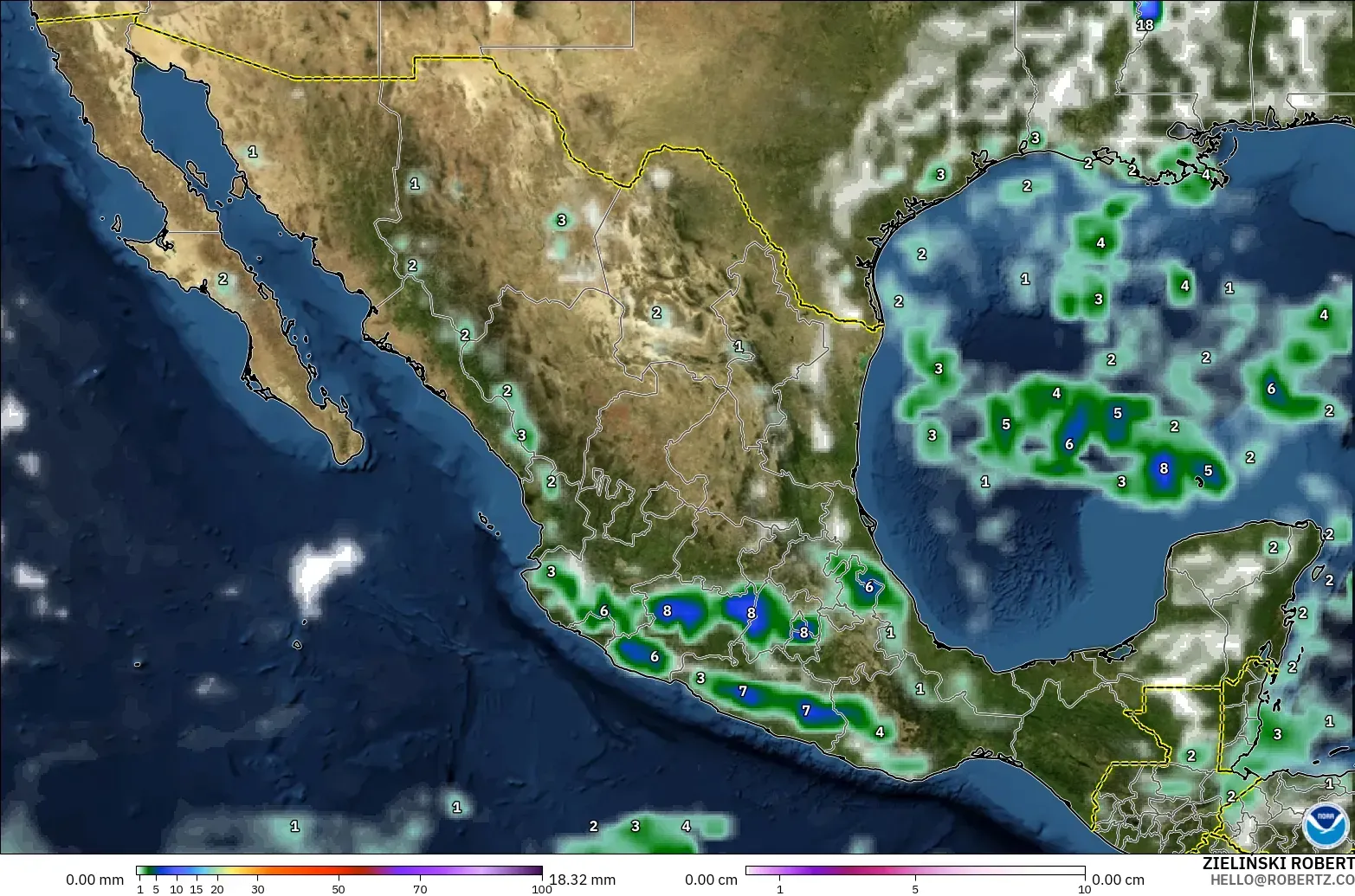 GFS modelo - México, Precipitación, nubes y presión