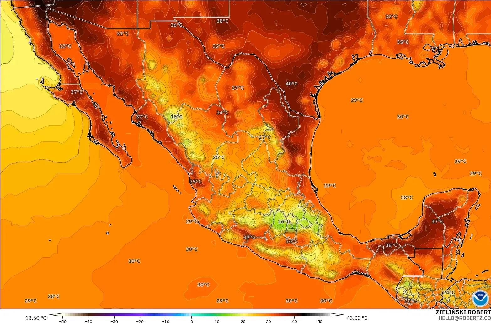 GFS modelo - México, Temperatura a 2 m