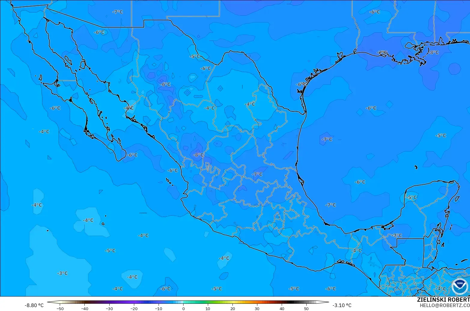 GFS modelo - México, Temperatura a 500 hPa