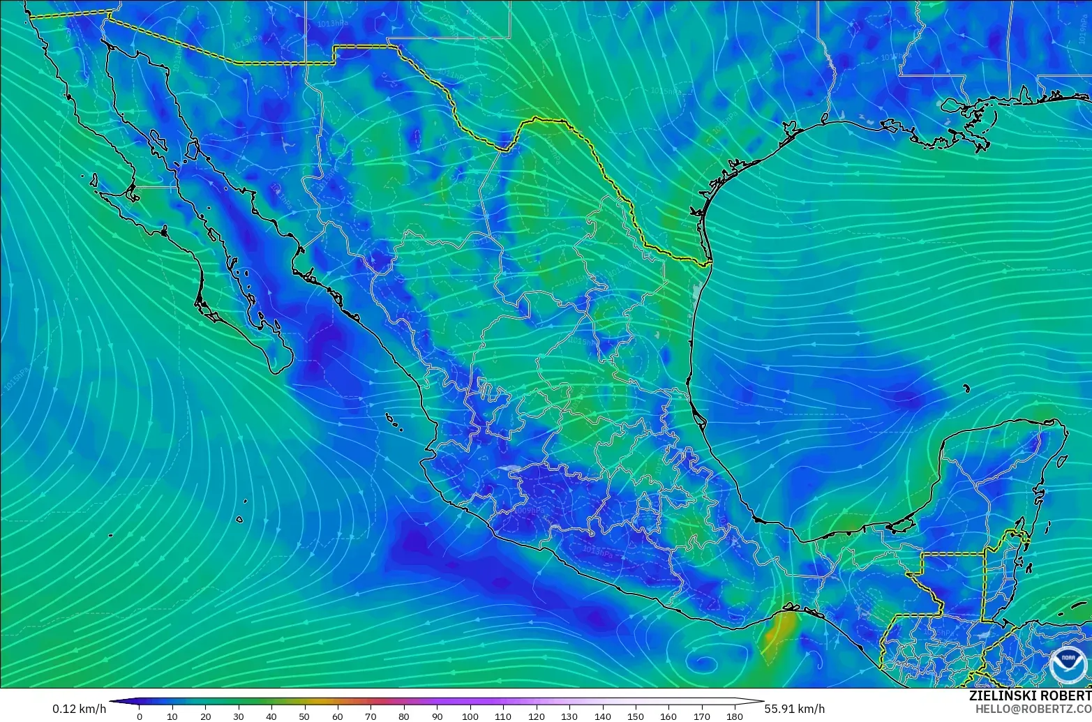 GFS modelo - México, Viento a 10 m